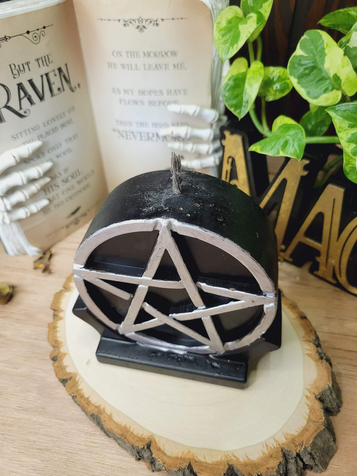 Pentagram Altar Candle: Black & Silver Handmade Wiccan Decor