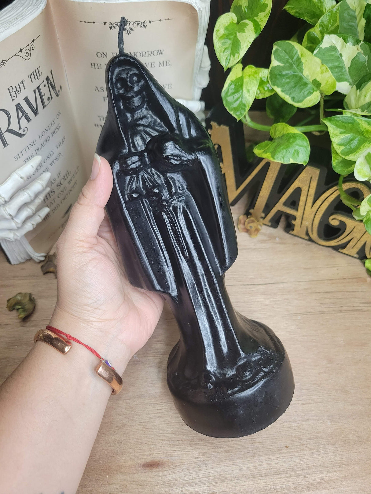 Santa Muerte Candle: Big Holy Black Handmade Offering Candle
