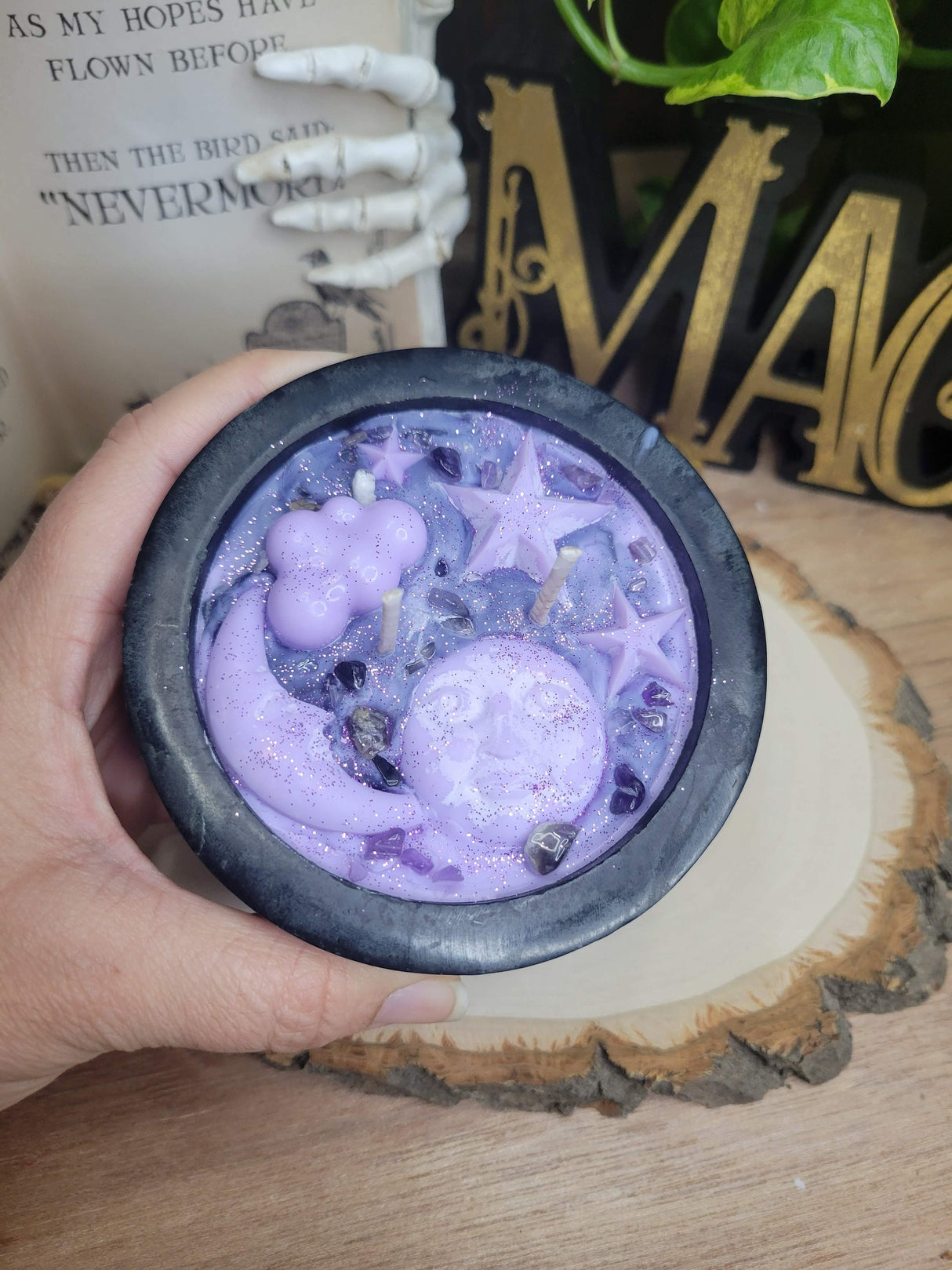Soapstone Pentagram Candle: Celestial Amethyst Soy Candle