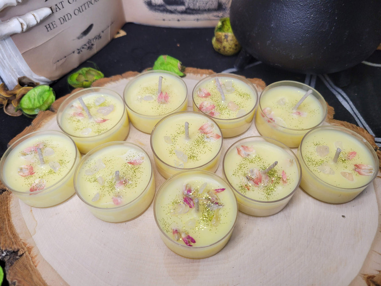 Soy Tea Light Candles: Crystal & Herb Infused, Scented Candles - 10 Pack