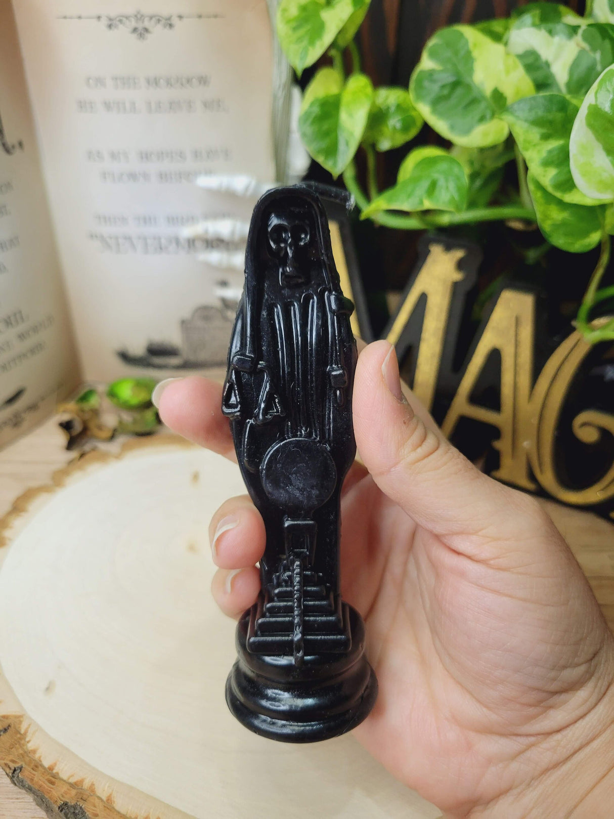 Santa Muerte Candle, Red or Black, Handmade Offering Candle