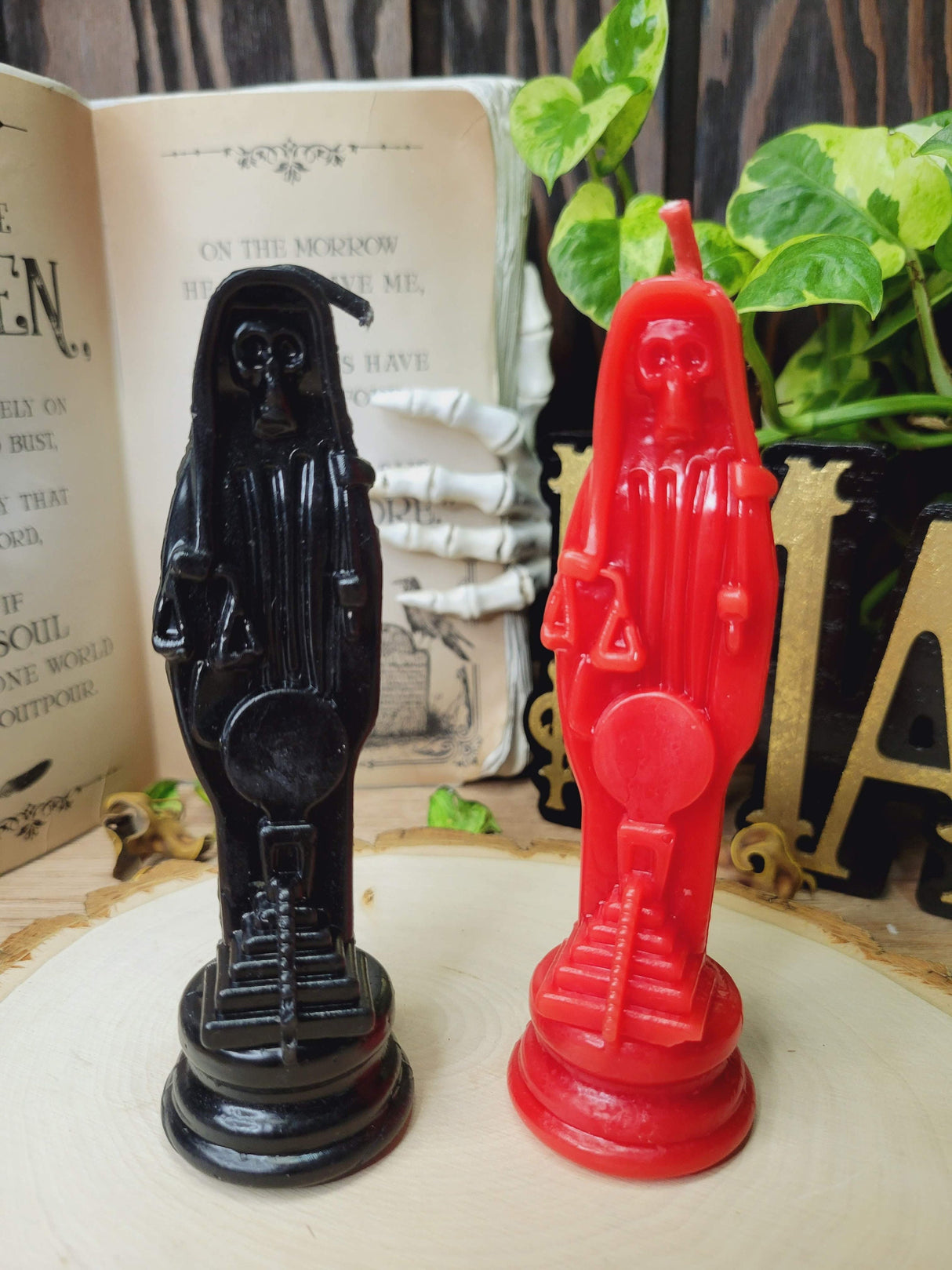 Santa Muerte Candle, Red or Black, Handmade Offering Candle