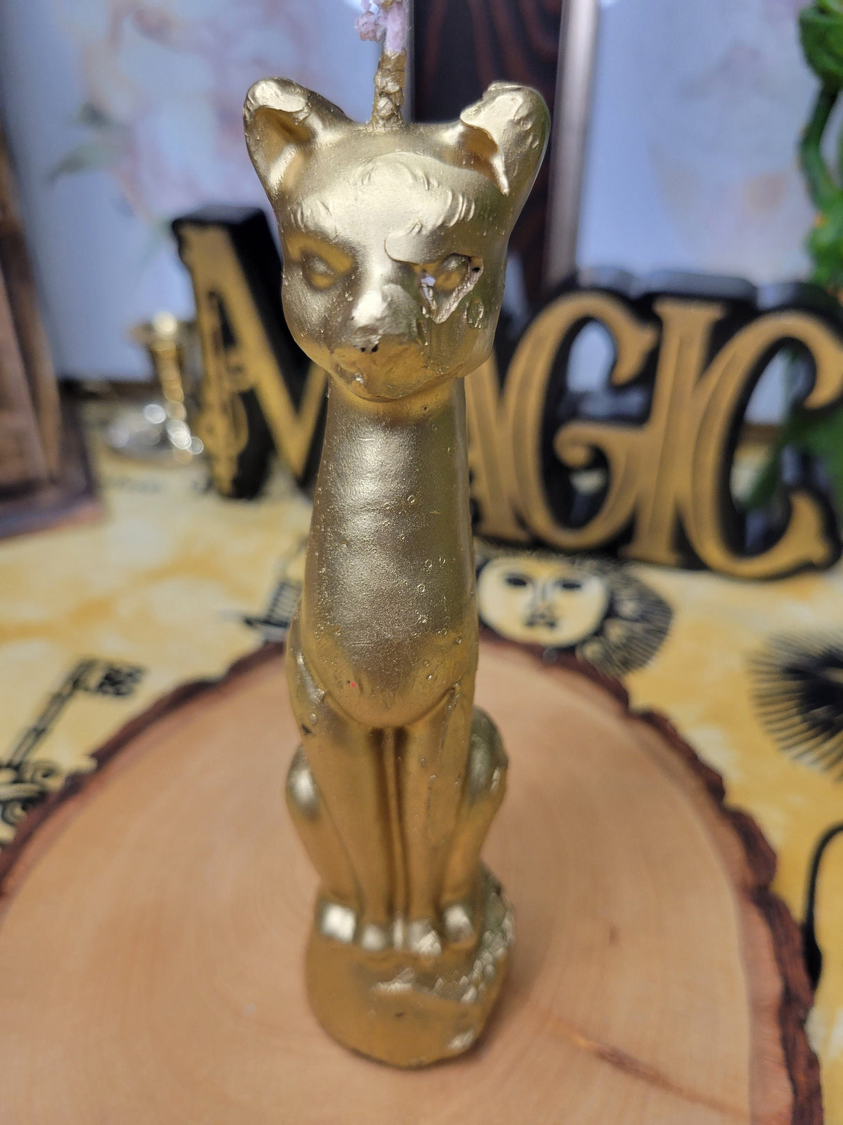 Gold Cat Ritual Candle: Decorative Offering, Spell Work