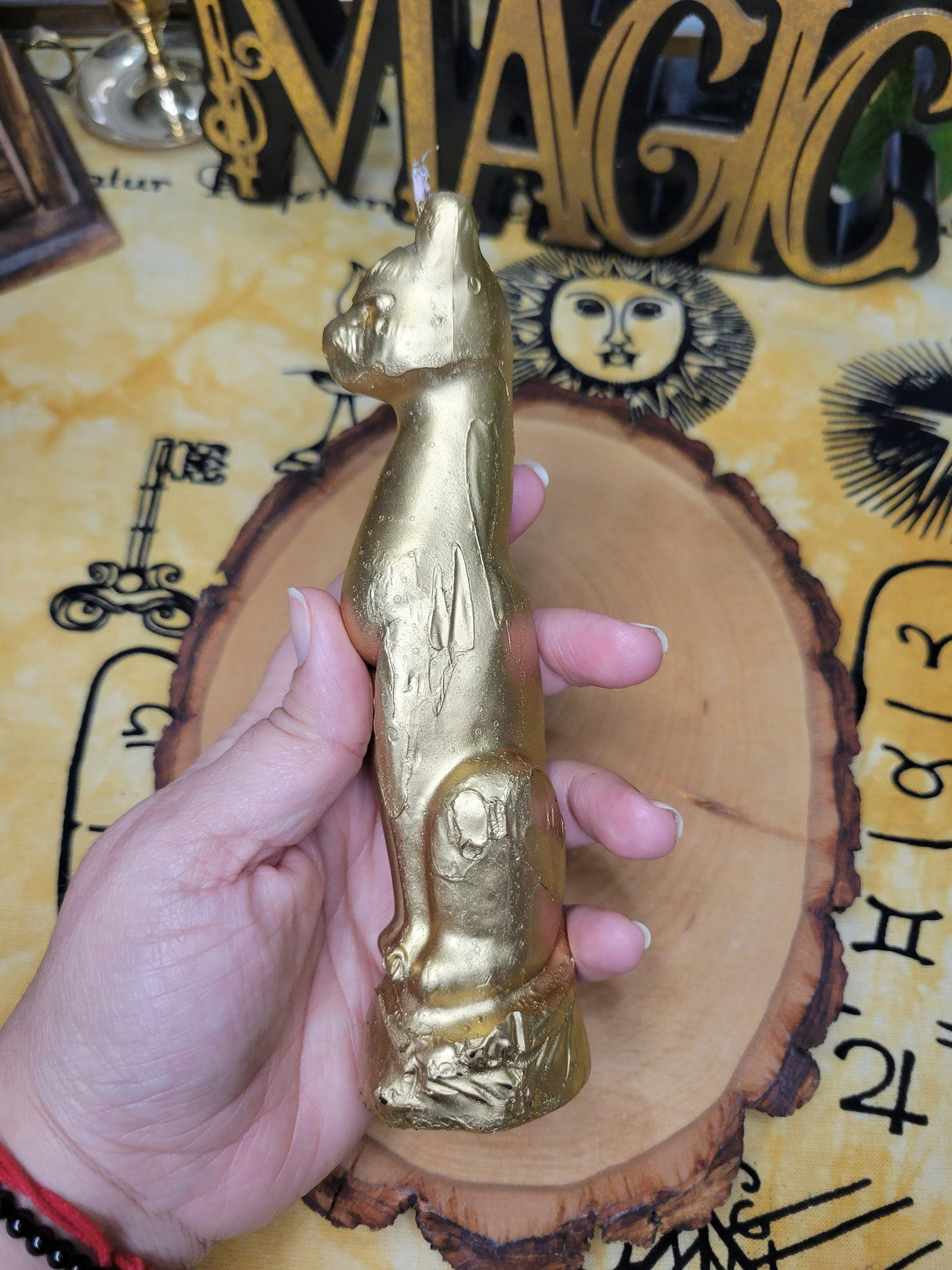 Gold Cat Ritual Candle: Decorative Offering, Spell Work