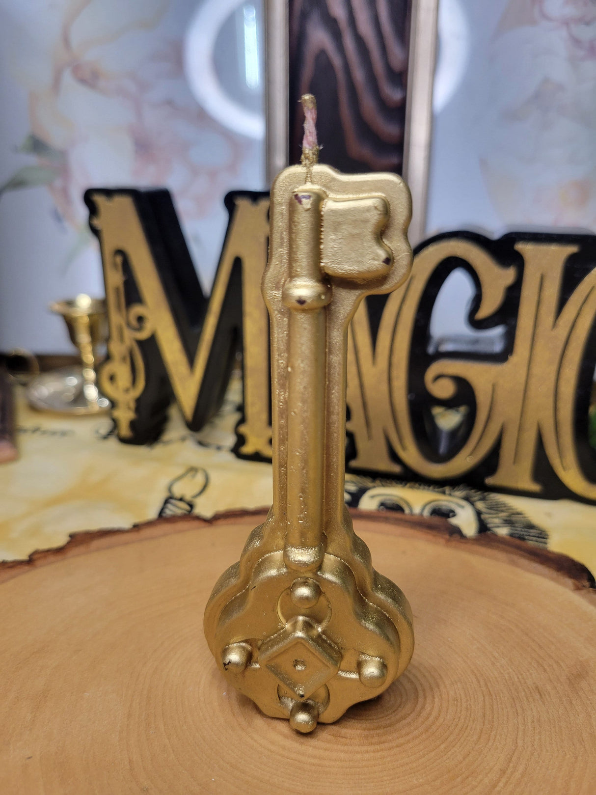 Gold Key Figurine Candle: Altar Decor, Spell Candle