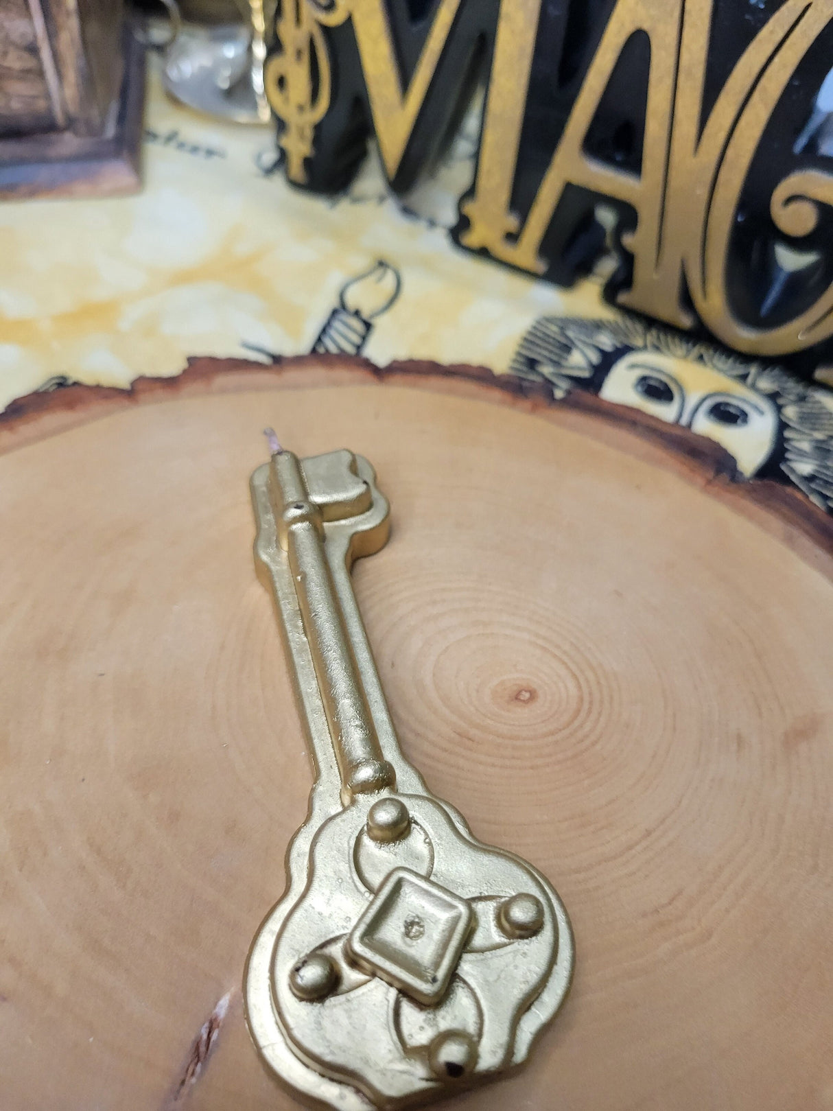 Gold Key Figurine Candle: Altar Decor, Spell Candle