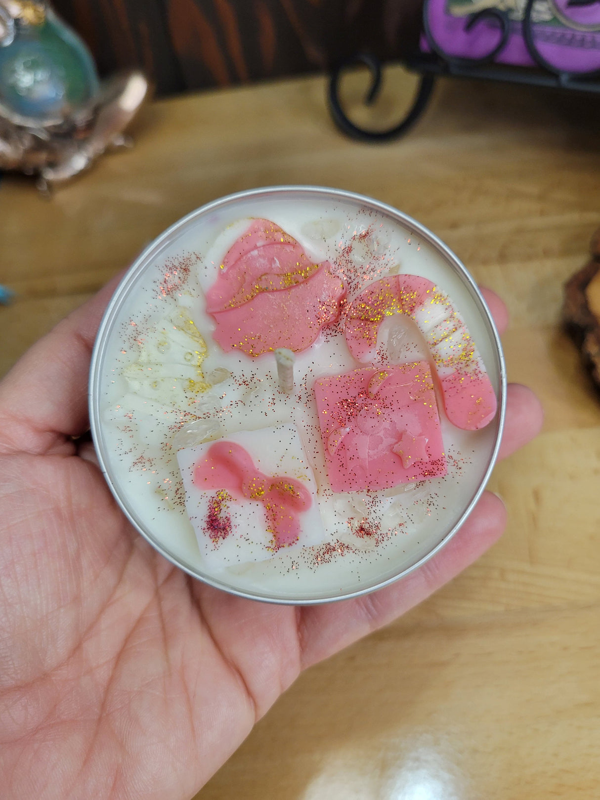 Christmas Tree Candle theme tin jar soy candle, Christmas intention candle