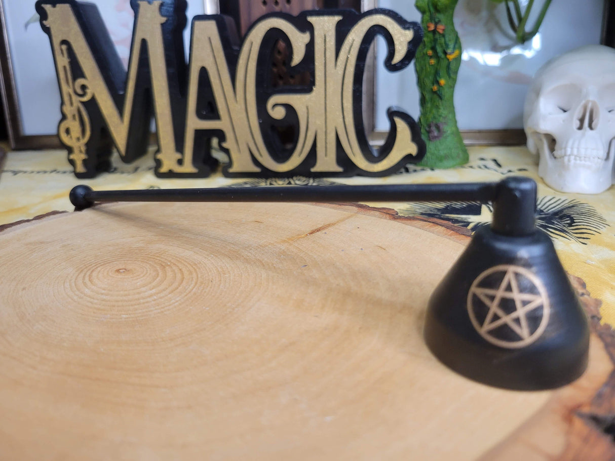 Handmade Iron Candle Snuffer: Triple Moon, Pentacle Design