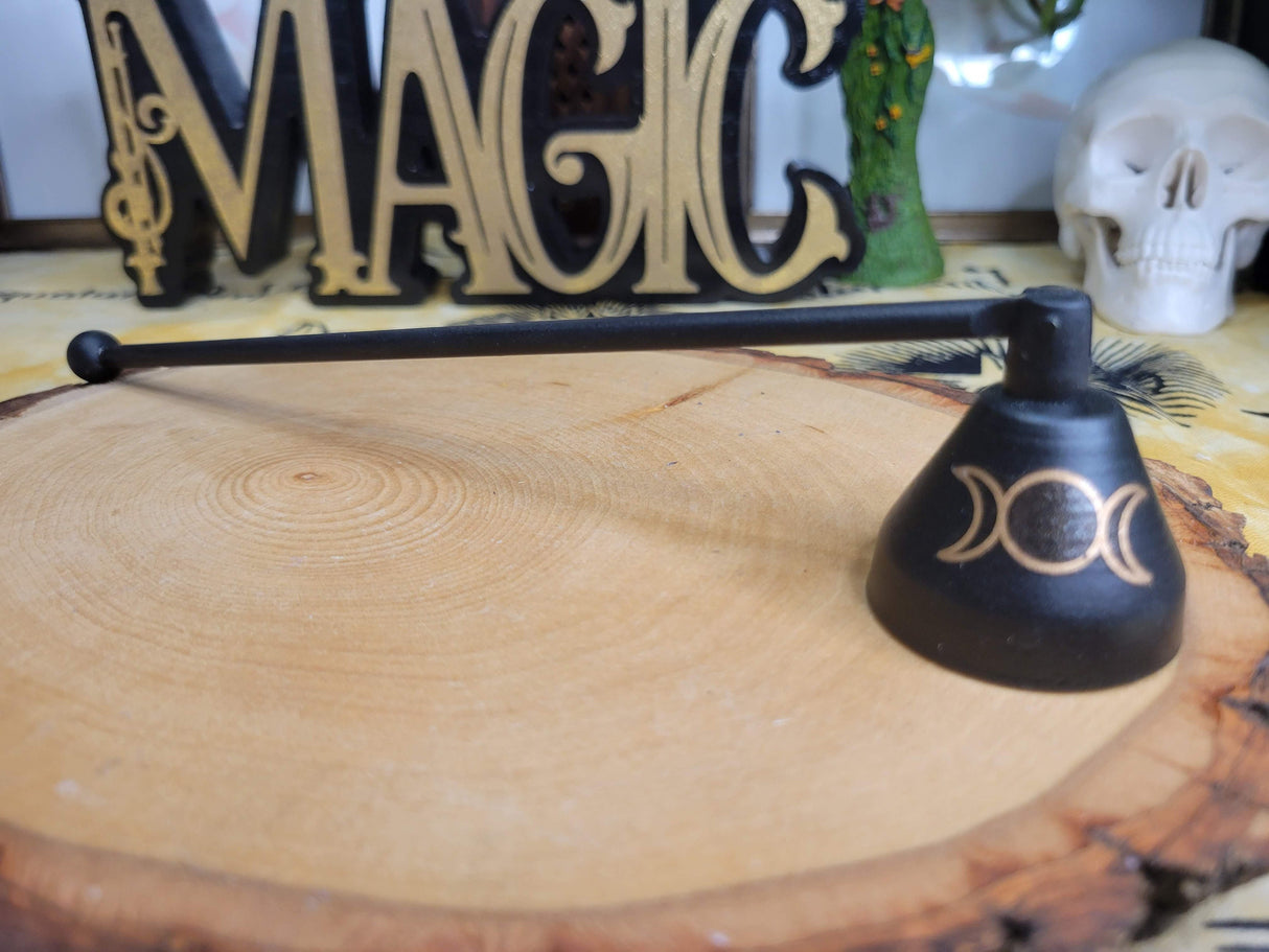 Handmade Iron Candle Snuffer: Triple Moon, Pentacle Design
