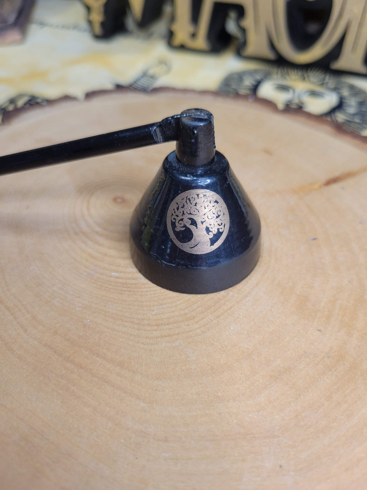 Handmade Iron Candle Snuffer: Triple Moon, Pentacle Design