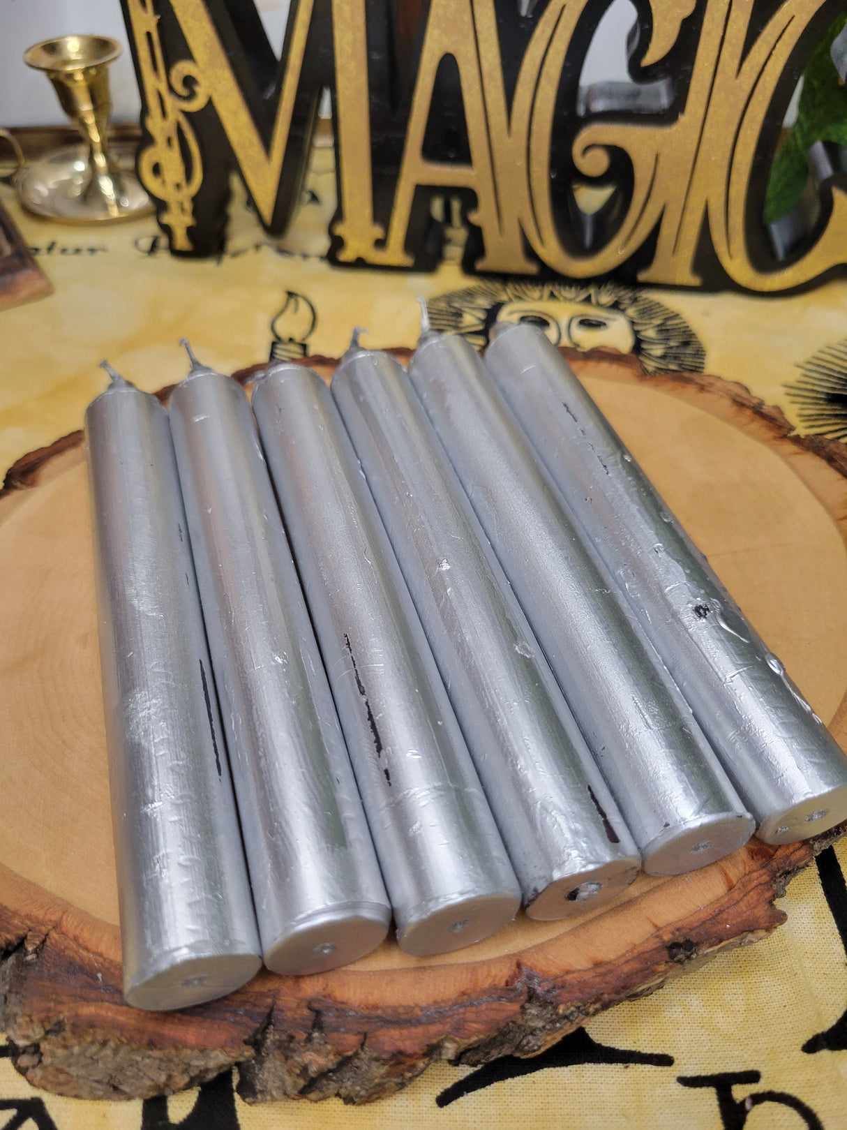 Silver Spell Candles, 6-Inch Taper Pack of 6, Handmade for Magic and Blessings