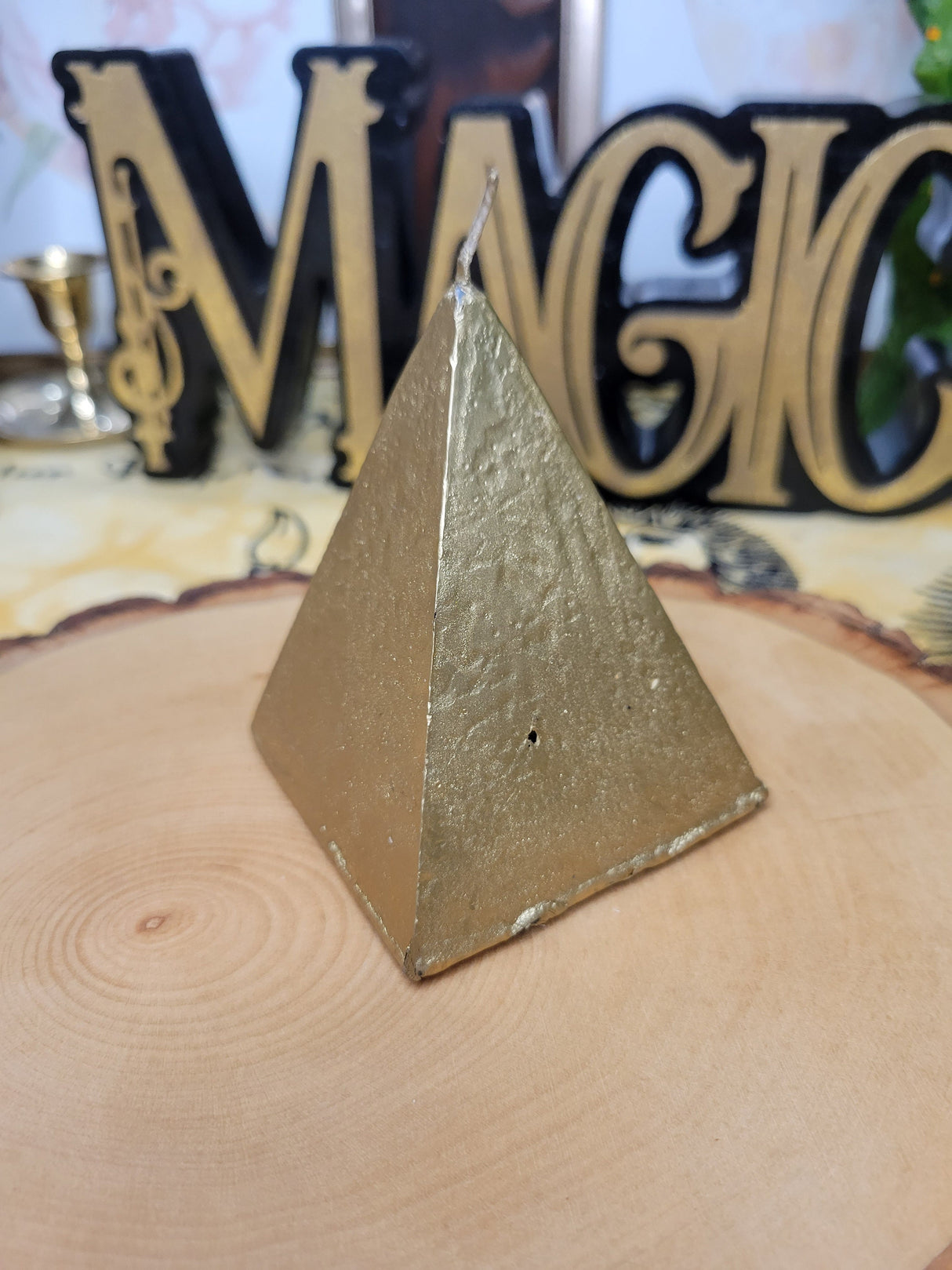 Gold Pyramid Candle: Abundance Spell Candle, 3'' Decoration