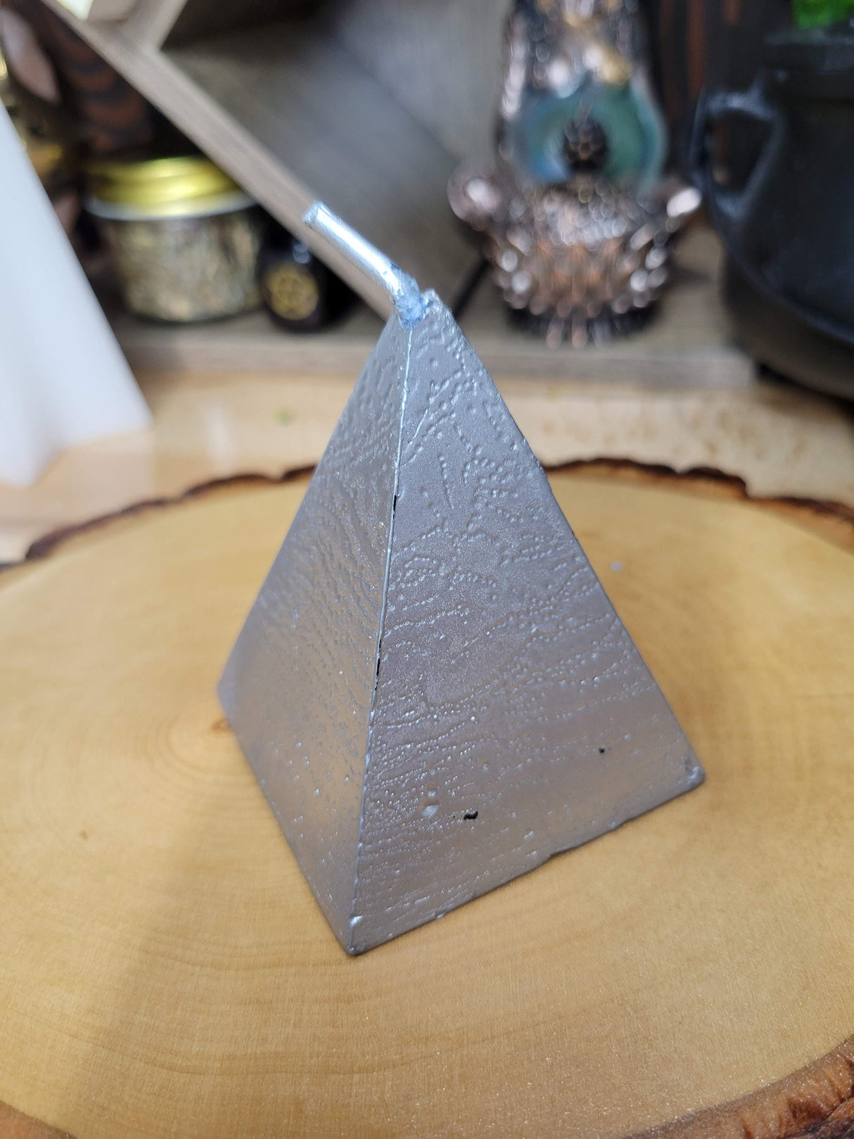Silver Pyramid Candle: Abundance Spell, Altar Decoration