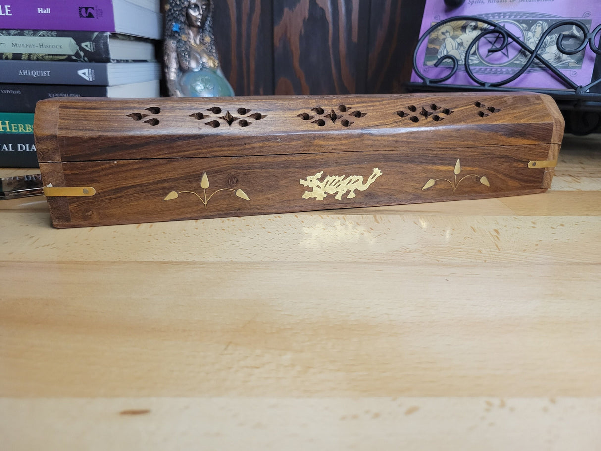 Coffin Incense Burner: Wood Altar Decor with Storage