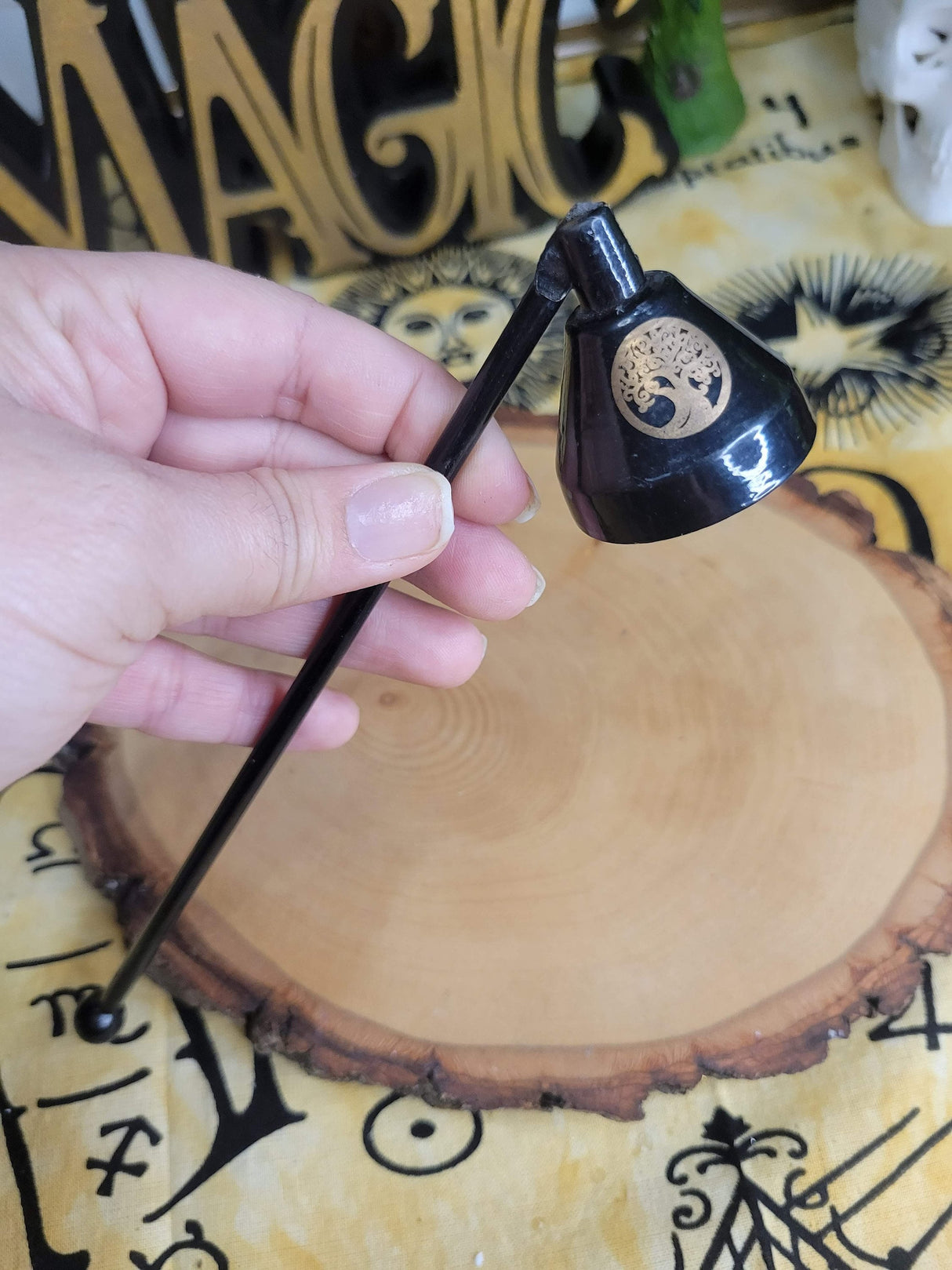 Handmade Iron Candle Snuffer: Triple Moon, Pentacle Design