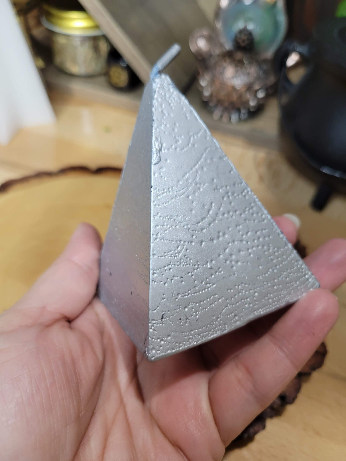 Silver Pyramid Candle: Abundance Spell, Altar Decoration