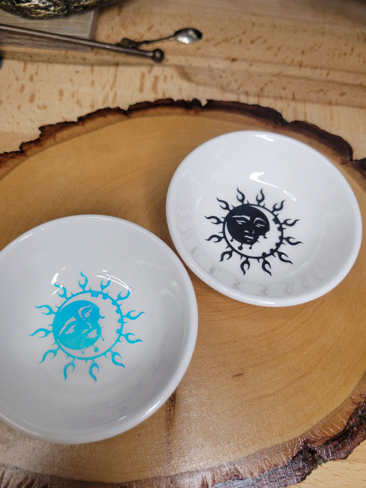 Moon & Sun Handmade trinket dish, small dish, candle holder, Moon and Sun Jewelry holder, Crystals Holders