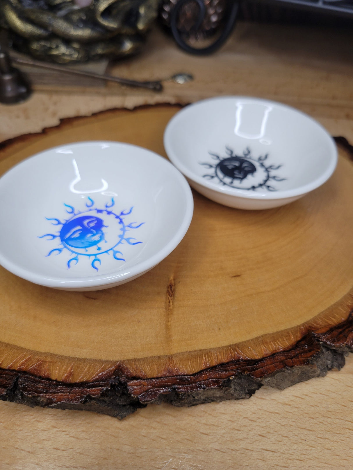 Moon & Sun Handmade trinket dish, small dish, candle holder, Moon and Sun Jewelry holder, Crystals Holders