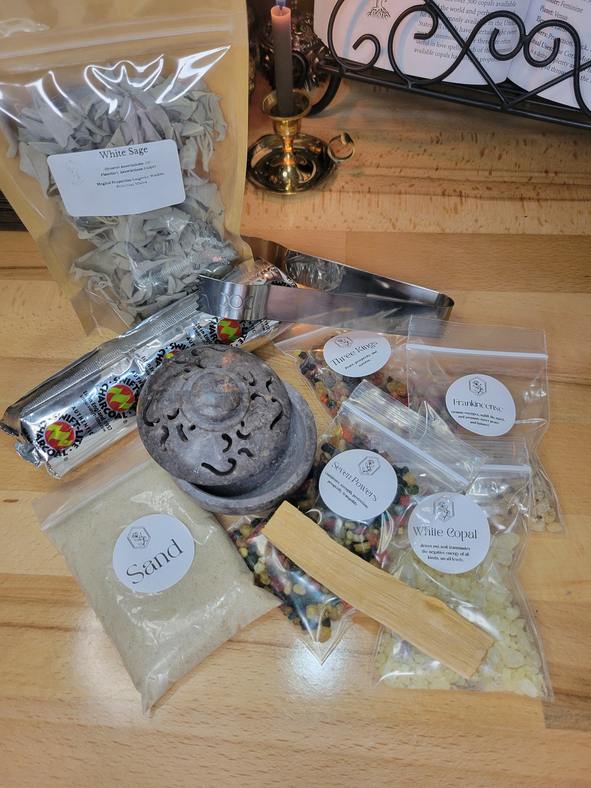 Resin Incense Burner Starter Kit: Soapstone Burner, Resins, Palo Santo