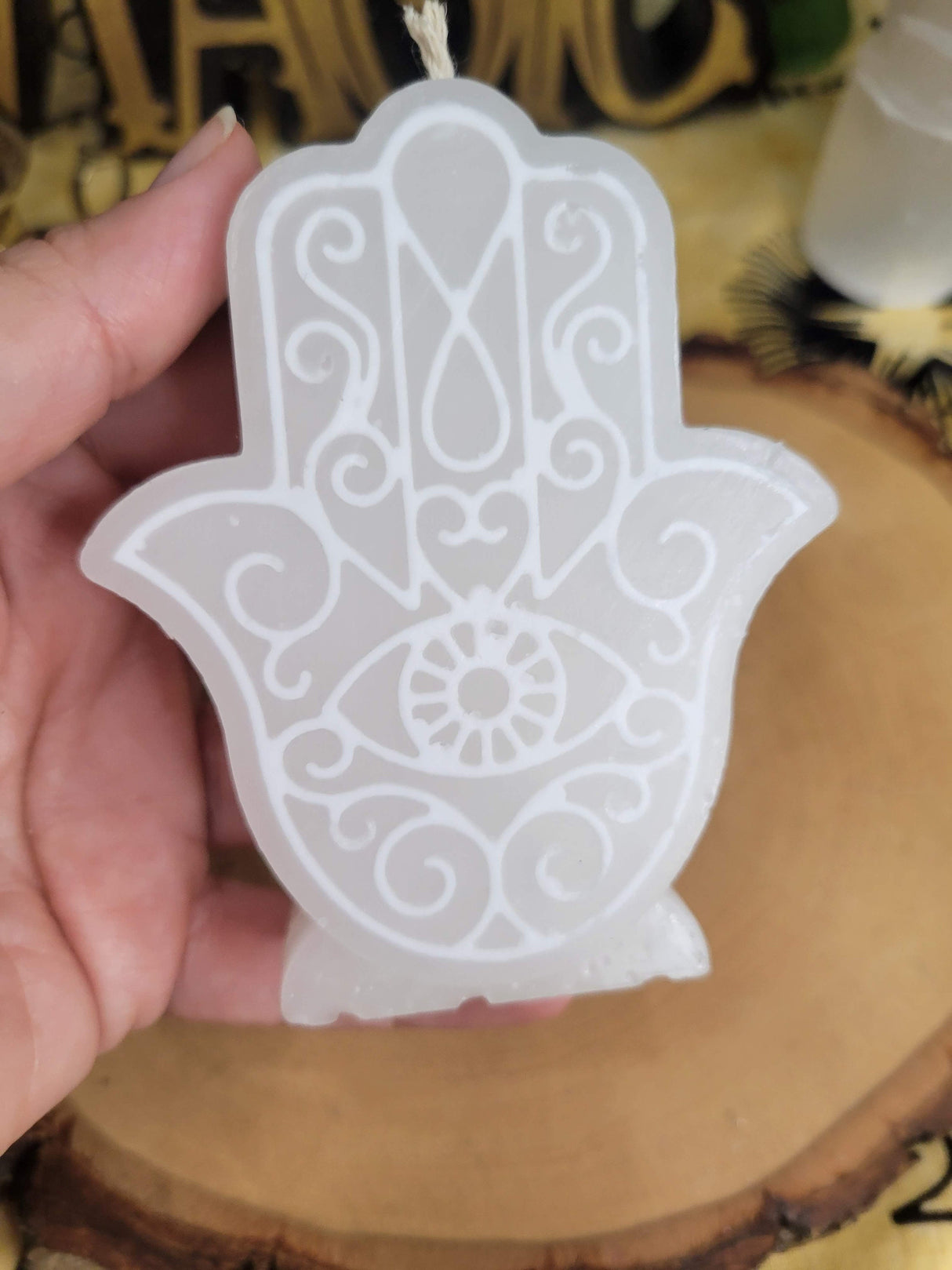 White Hamsa Candle: Evil Eye Protection Decor