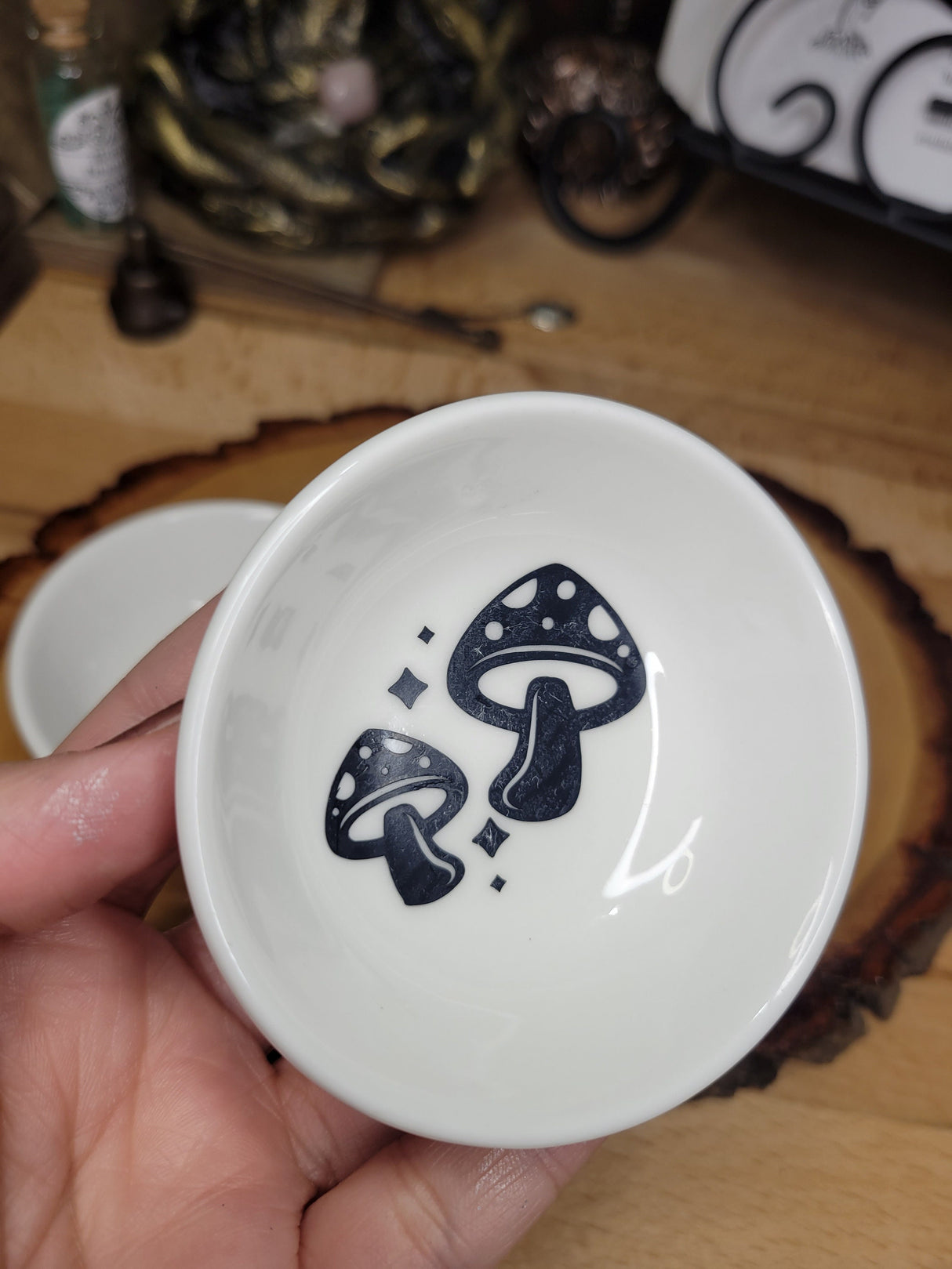 Handmade Moon Mushroom Trinket Dish: Ceramic Jewelry Holder