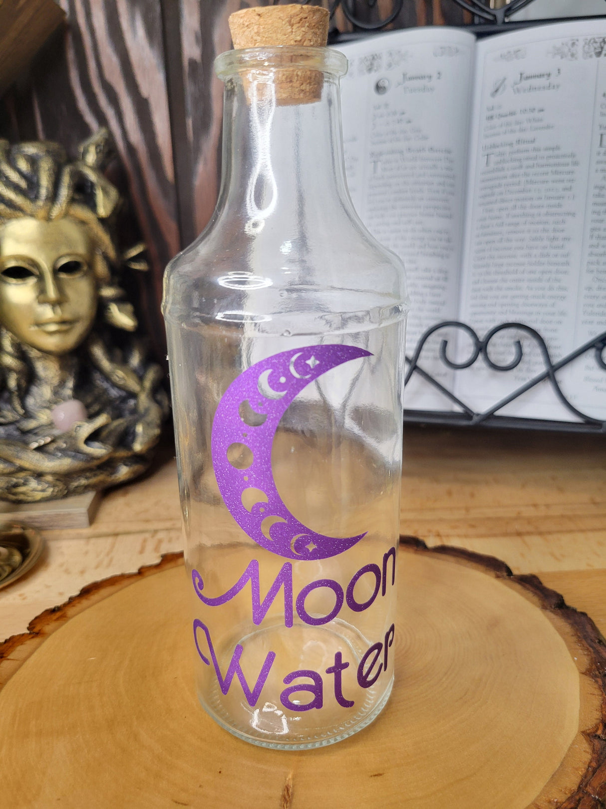 Moon and Sun Glass Bottle, Witchy Spell Jar with Cork