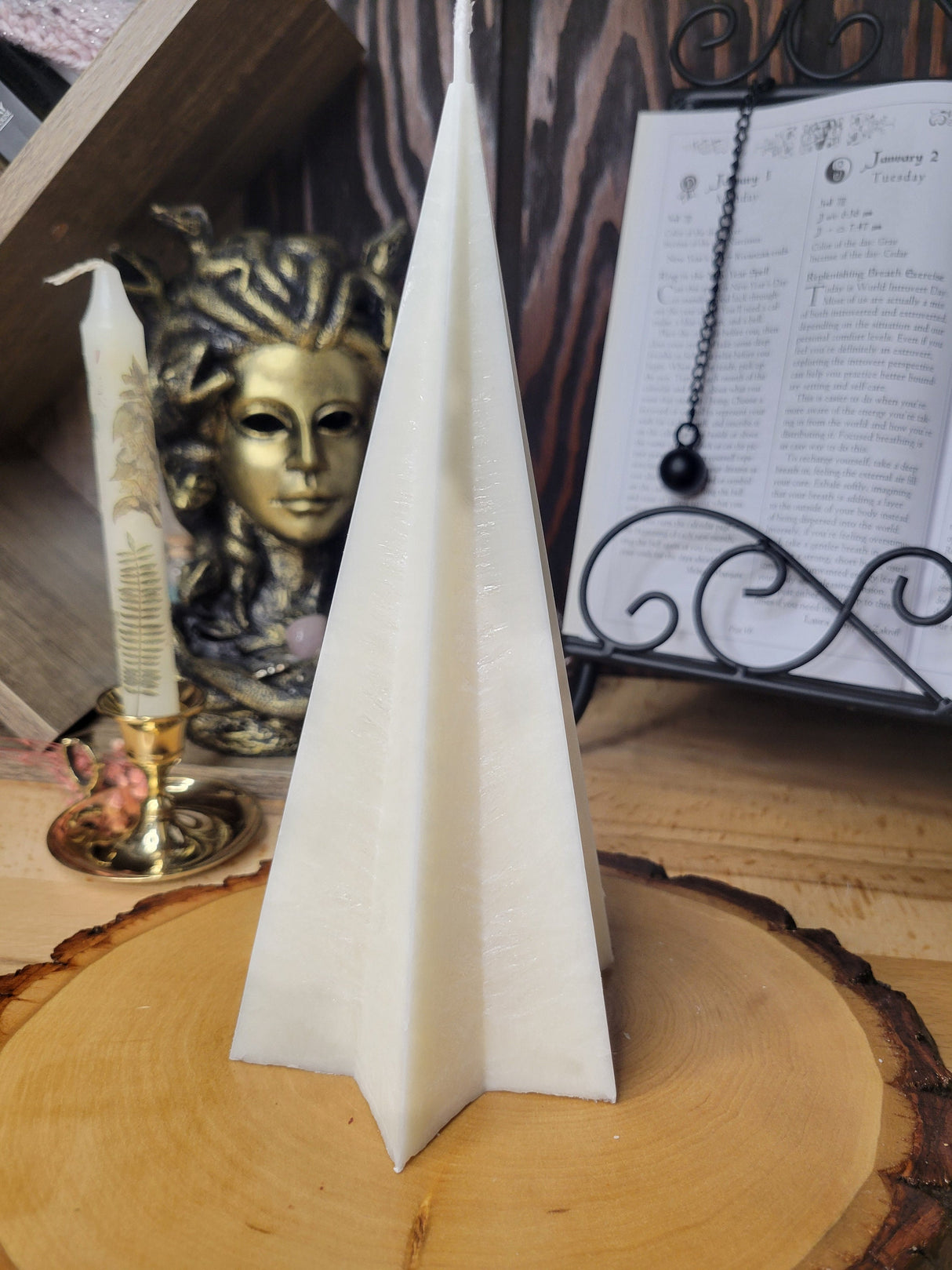 Big Star Palm Wax Pillar Handmade Candle: Altar Decoration