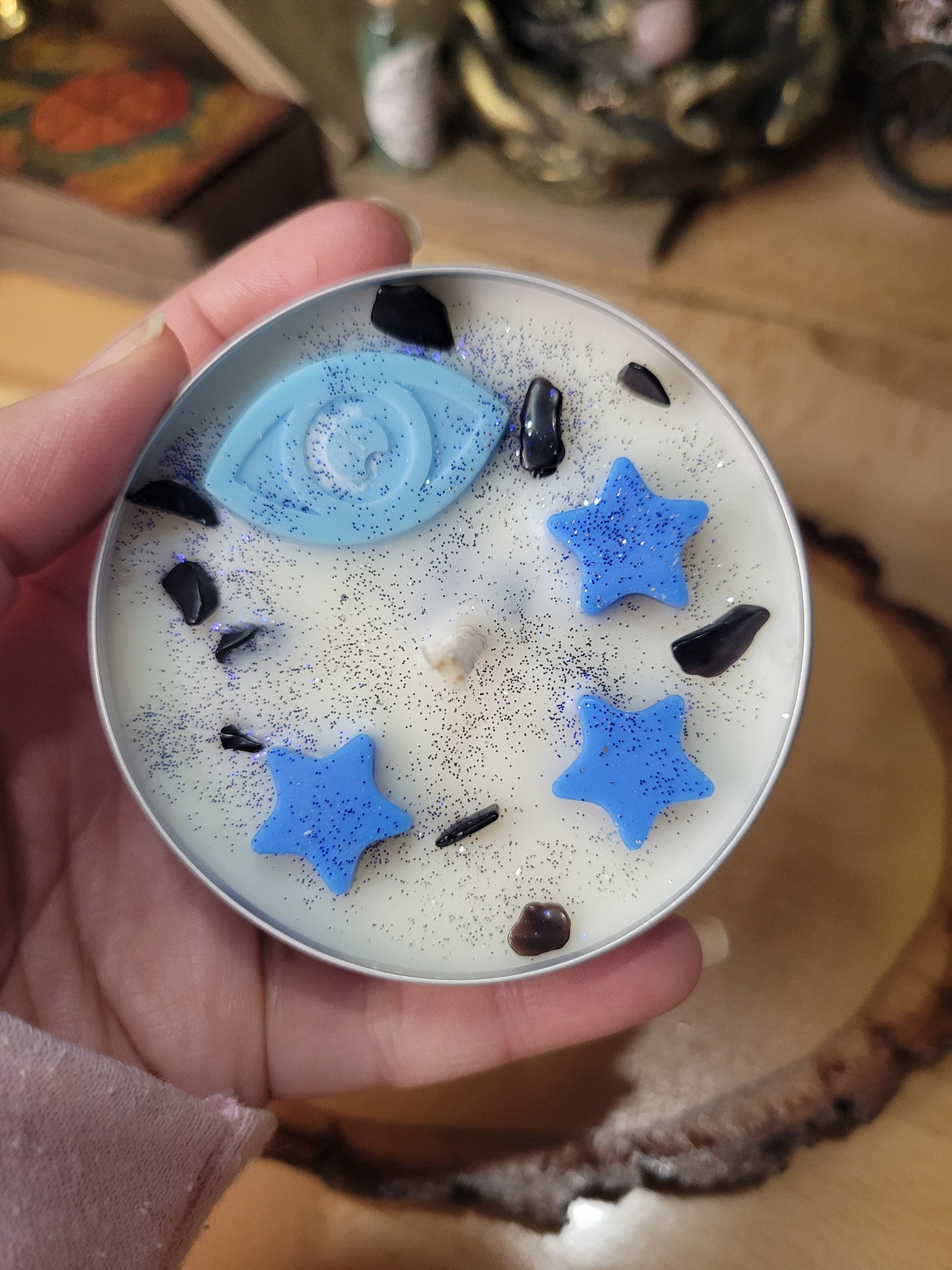 Evil Eye Protection Candle: Santal Scented Soy Candle, 4 oz Tin