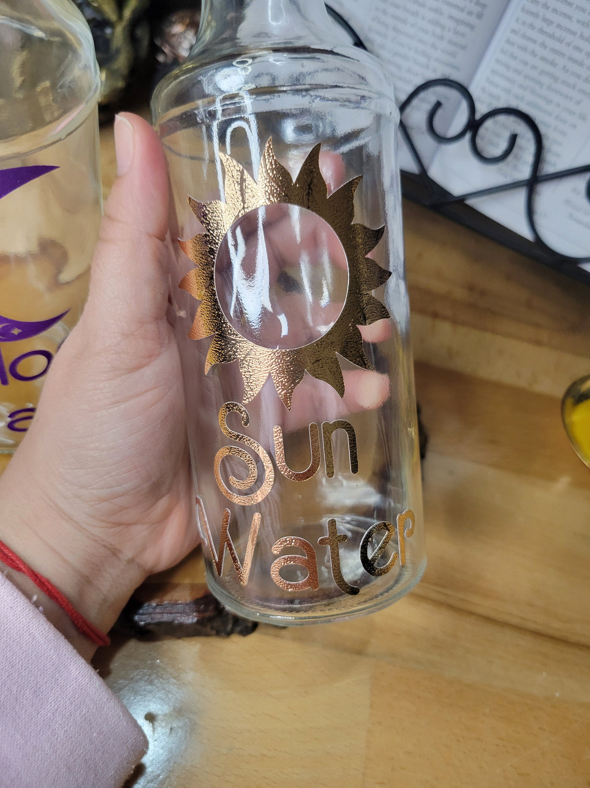 Big Moon and Sun Glass Bottle, Witchy Moon Jar with Cork