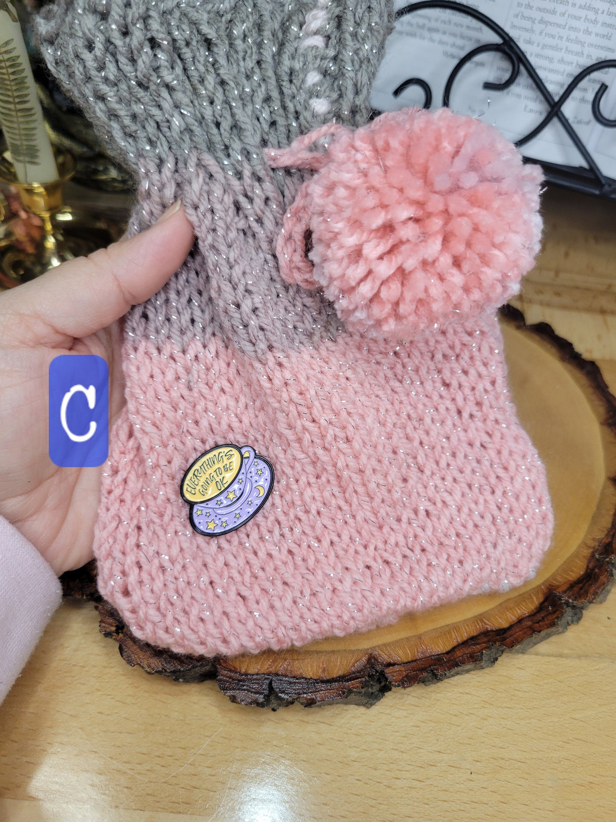 Handmade Knit Tarot Bag, Crystal Crochet Small Bag, Gift for Her