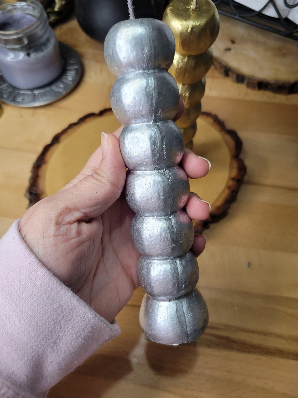 Seven Knob Wishing Candle: Gold and Silver Spell Candle