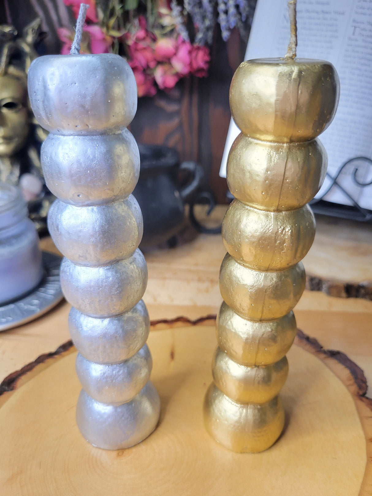 Seven Knob Wishing Candle: Gold and Silver Spell Candle