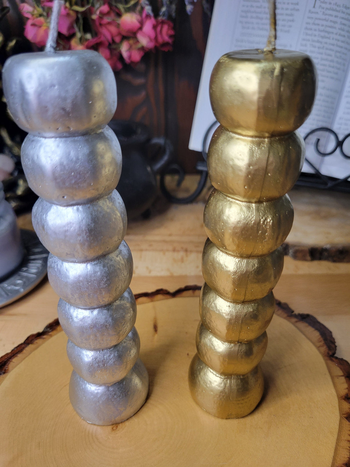 Seven Knob Wishing Candle: Gold and Silver Spell Candle