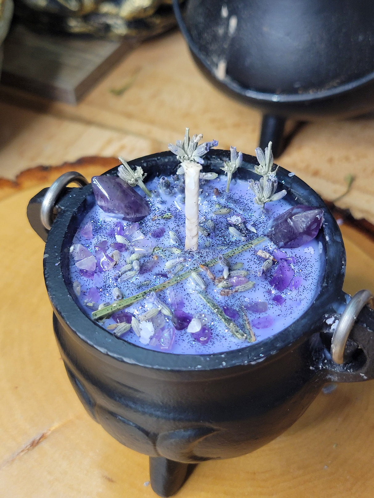 Triple moon pentacle cauldron soy candle intention candle Tranquility candle