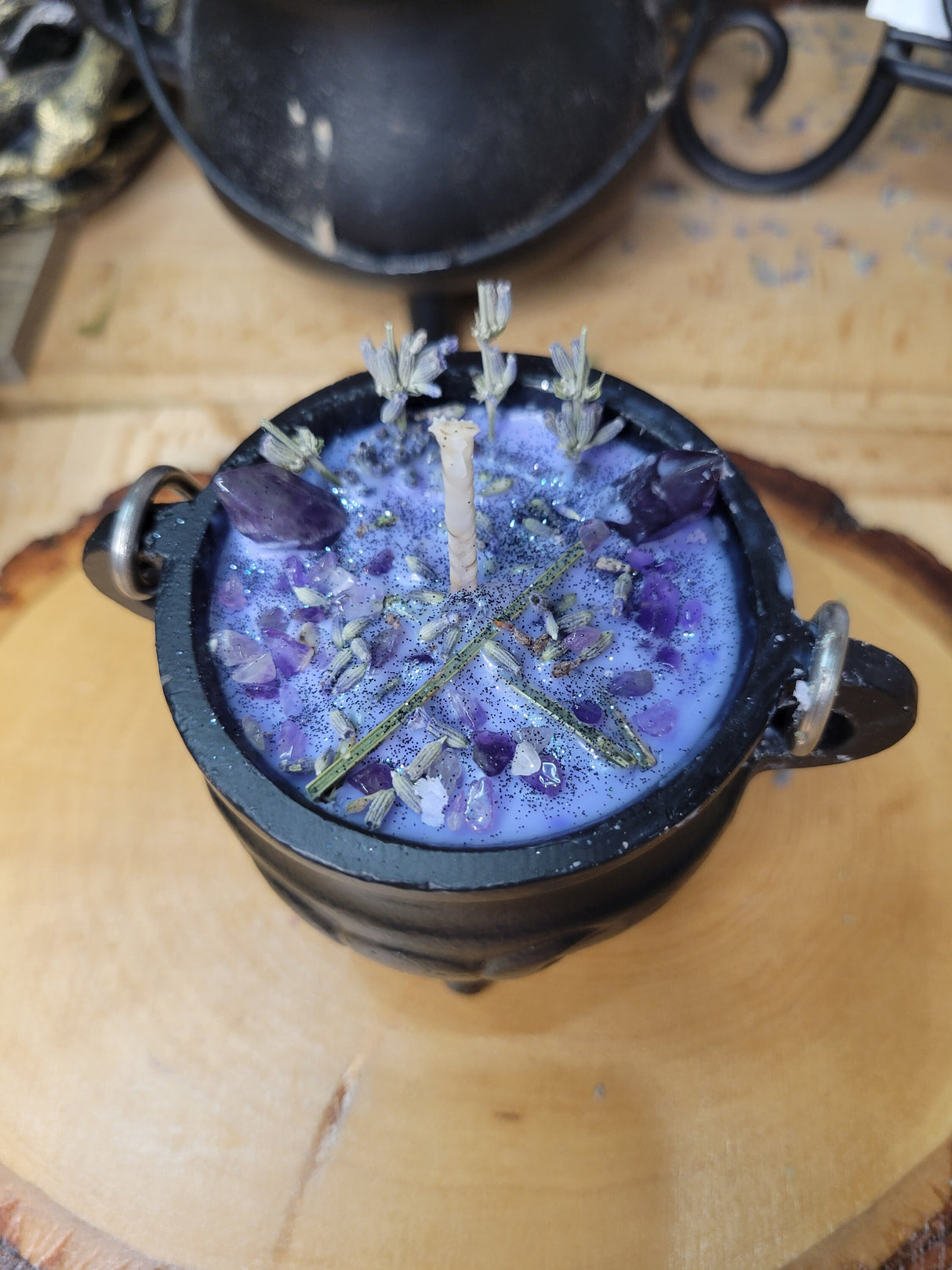 Cauldron Lavender Amethyst Soy Candle Intention candle Lavender candle