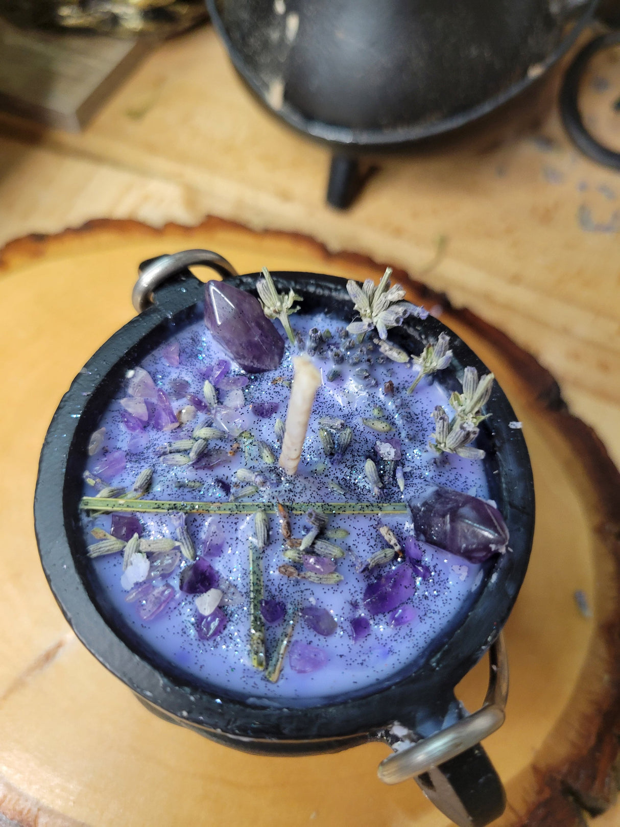 Triple moon pentacle cauldron soy candle intention candle Tranquility candle