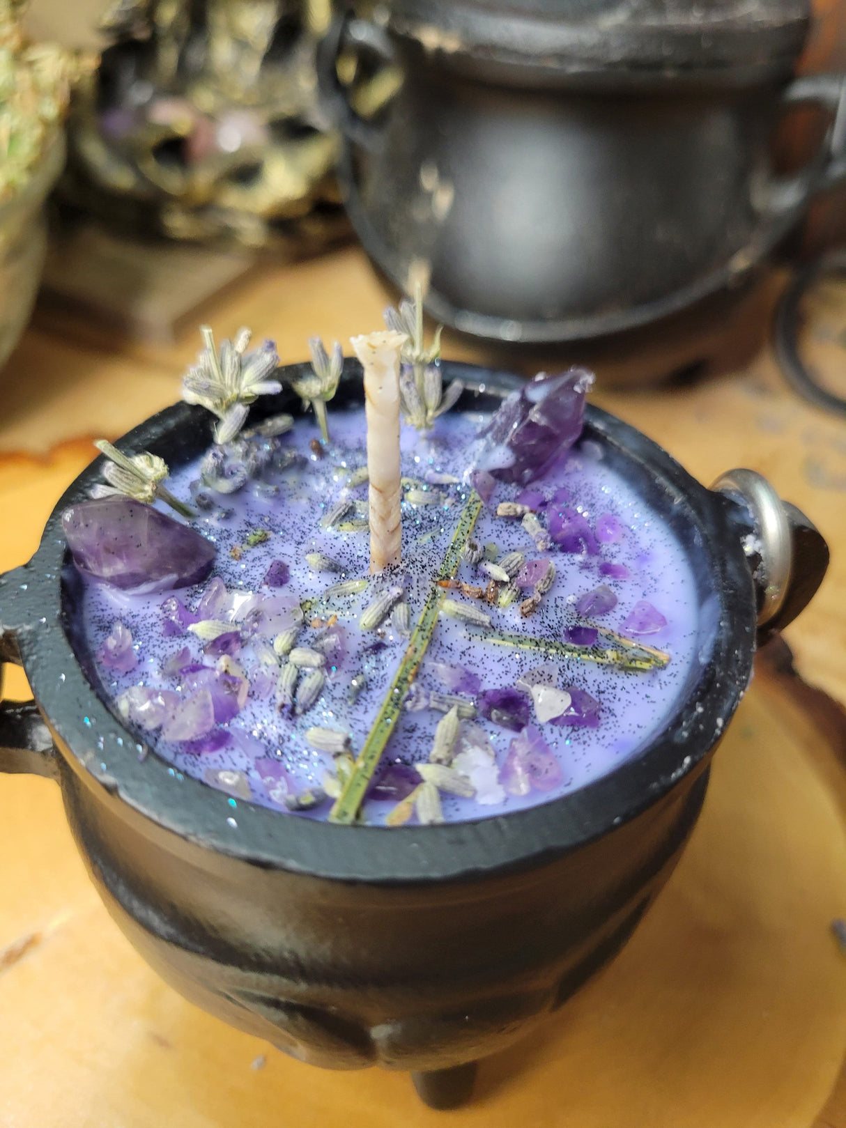 Cauldron Lavender Amethyst Soy Candle Intention candle Lavender candle