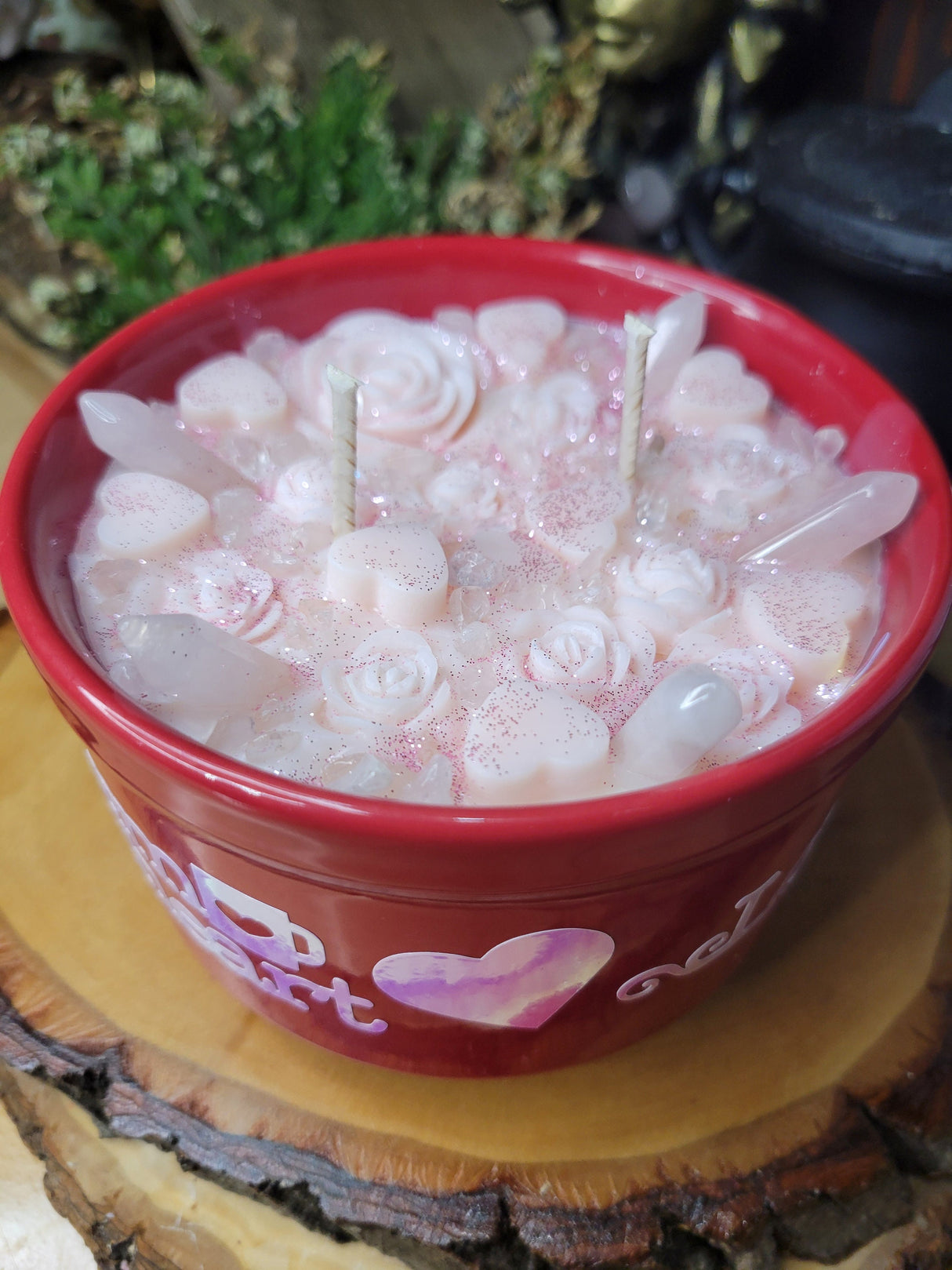 Self Love Rose Quartz Candle: Handmade Ceramic Mug, Sandalwood Rose Scent