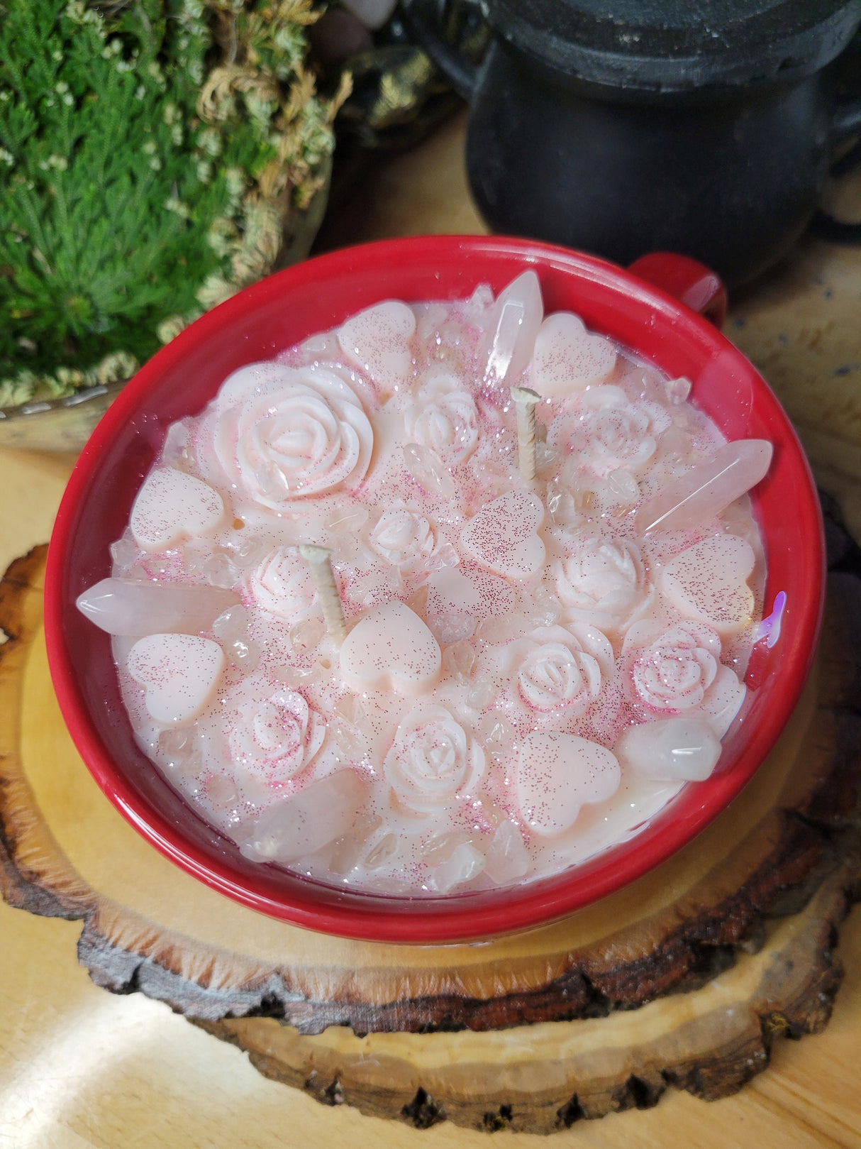 Self Love Rose Quartz Candle: Handmade Ceramic Mug, Sandalwood Rose Scent