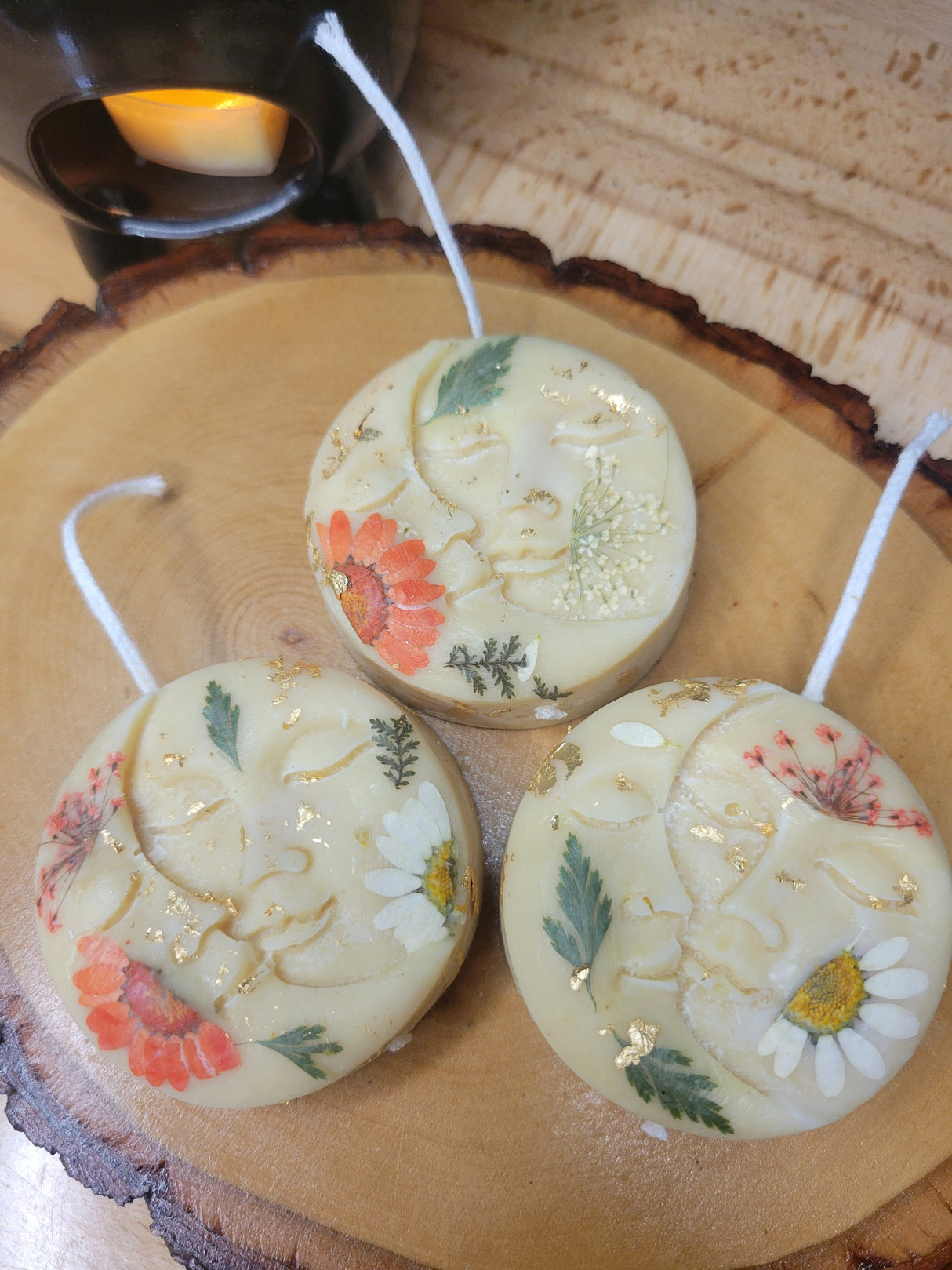 Nag Champa Soy Candle: Handmade Moon and Sun with Dried Flowers