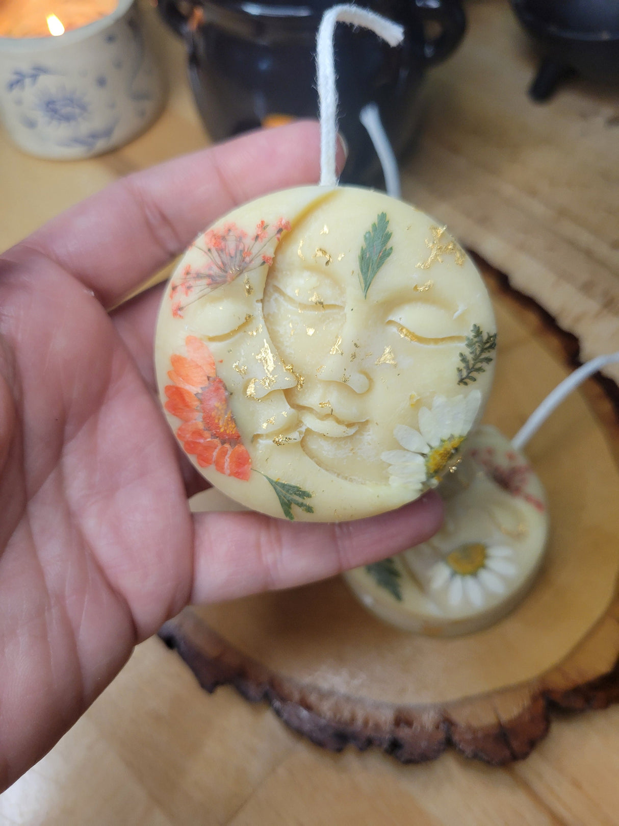 Jasmine Soy Candle: Handmade Moon and Sun with Dried Flowers