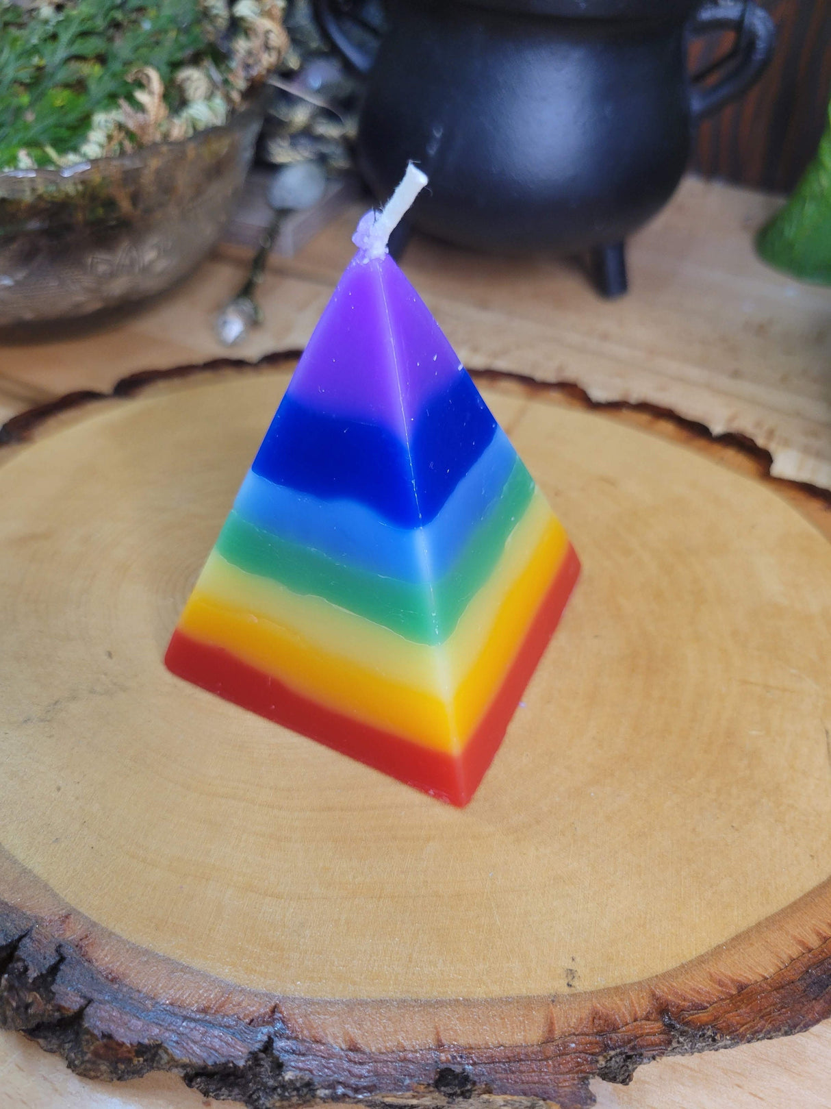 Seven Chakras Pyramid Candle: Unscented Paraffin Wax, Ritual Spell Candle