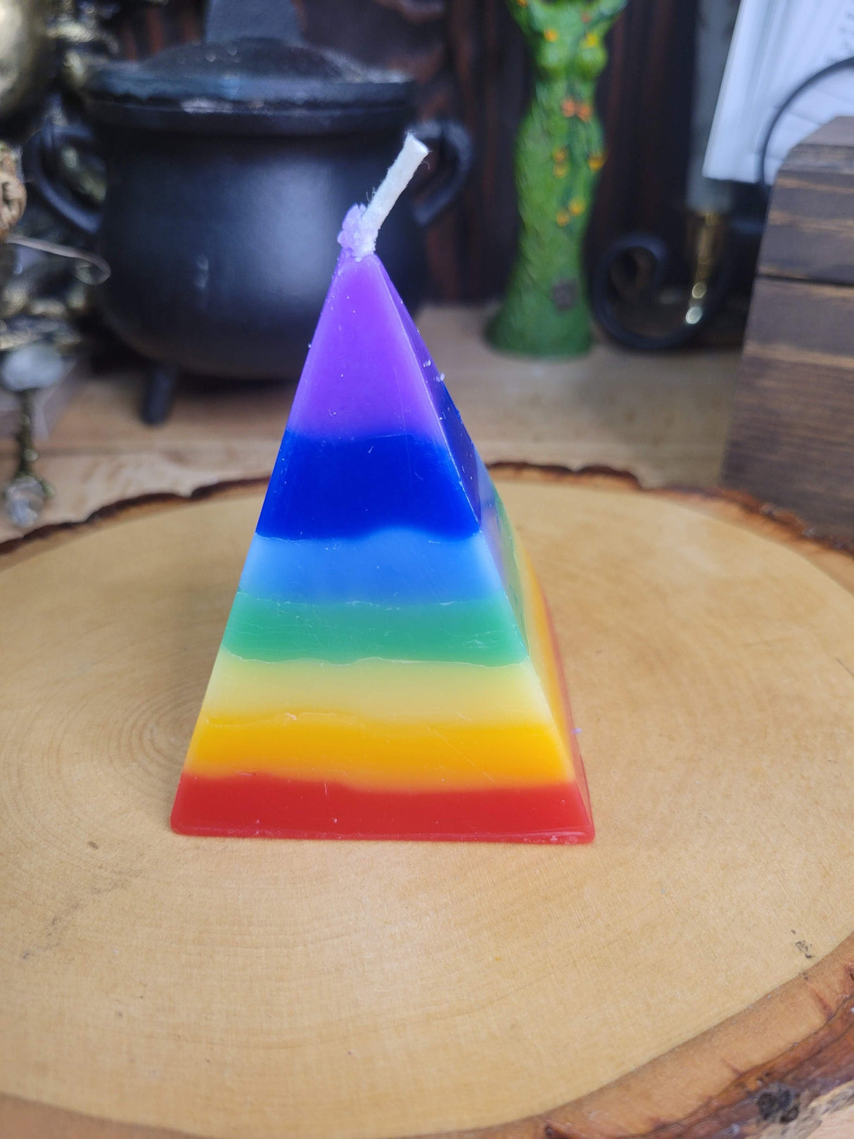 Seven Chakras Pyramid Candle: Unscented Paraffin Wax, Ritual Spell Candle