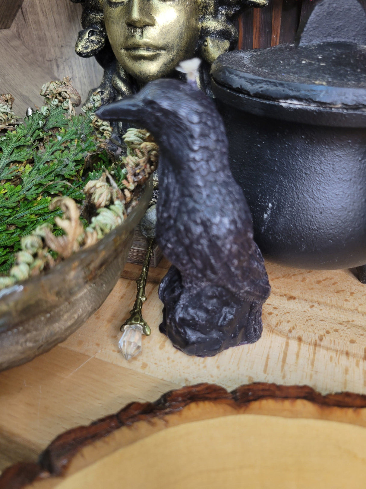 Handmade Raven Figurine Candle: Altar Decor, Spirit Animal