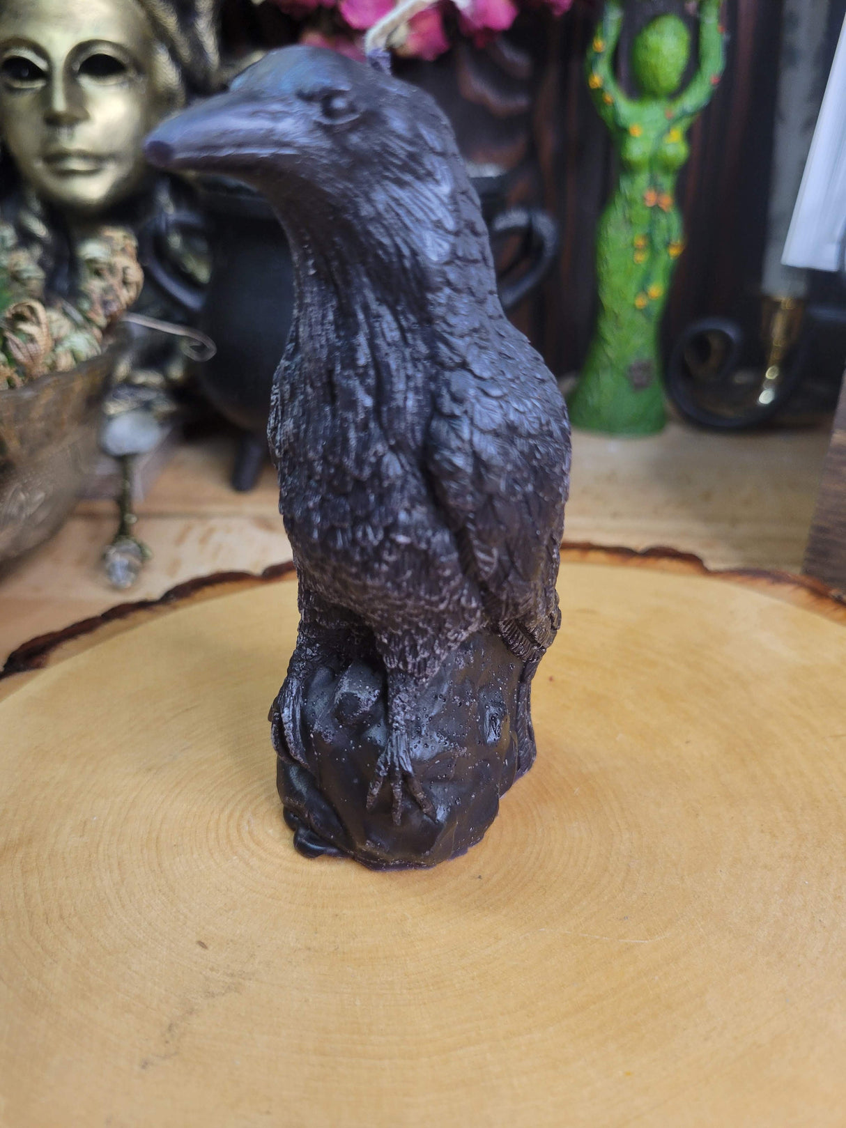 Handmade Raven Figurine Candle: Altar Decor, Spirit Animal