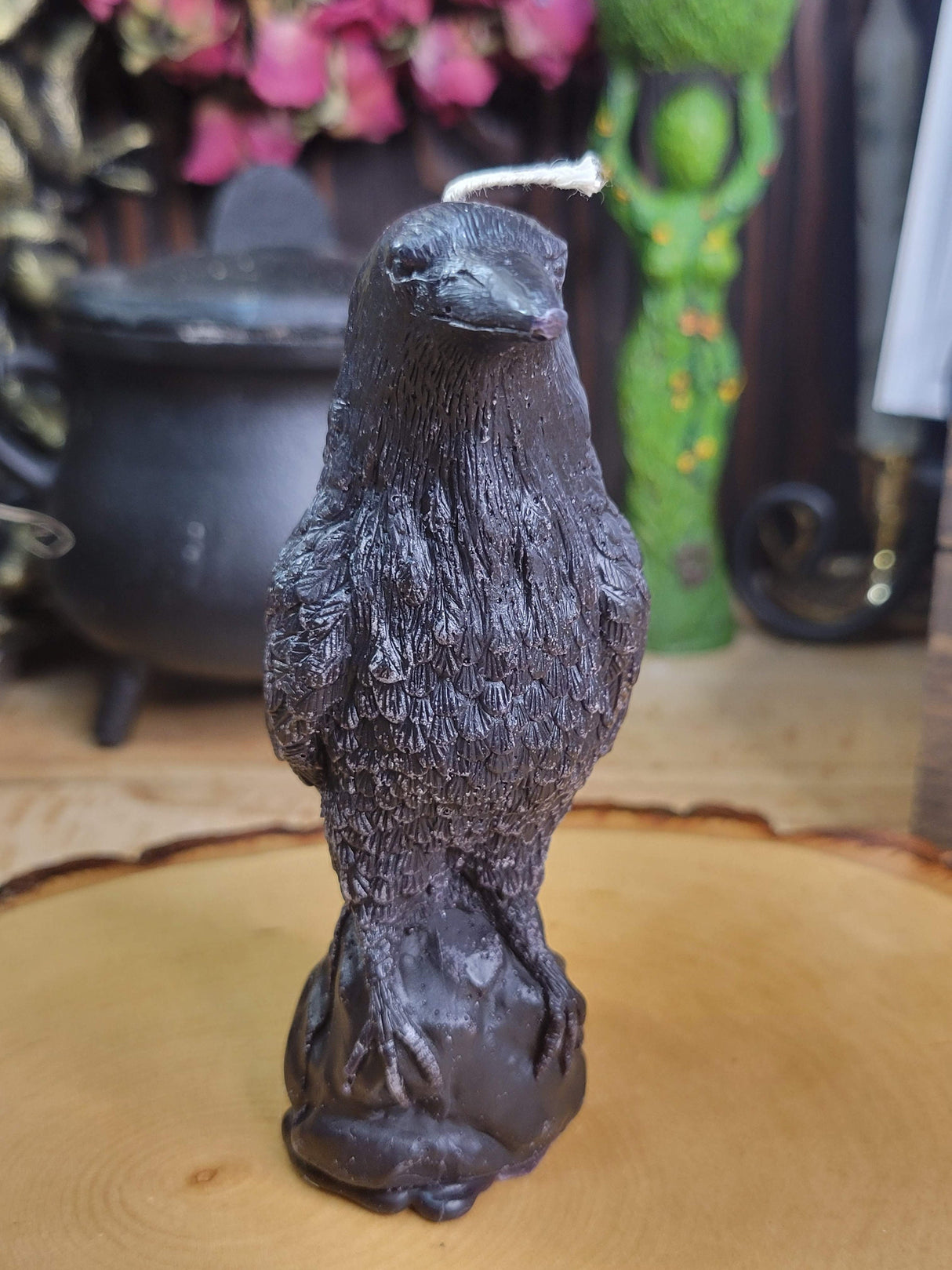 Handmade Raven Figurine Candle: Altar Decor, Spirit Animal