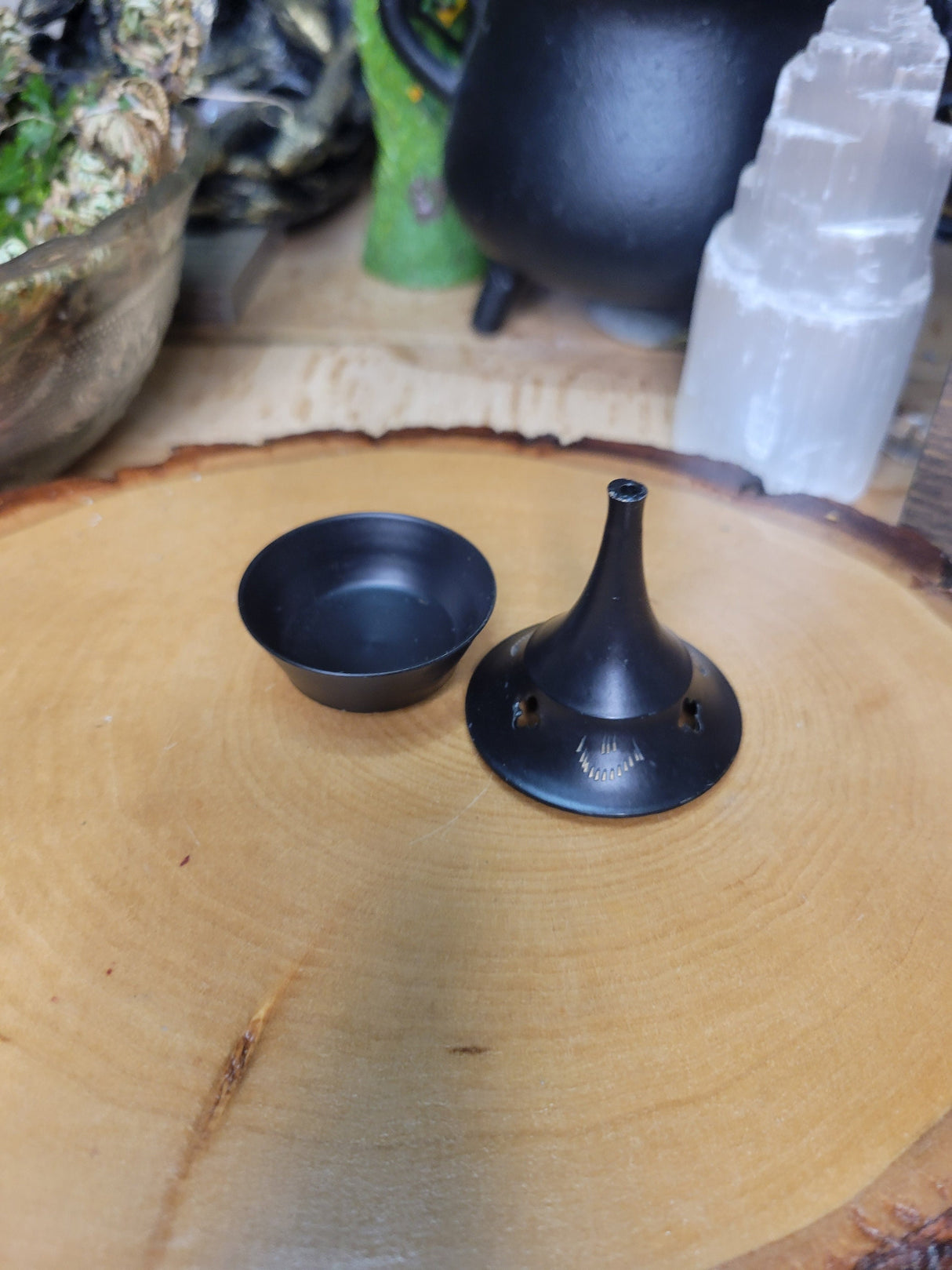 Black Metal Incense Cone Burner: Altar Home Decor