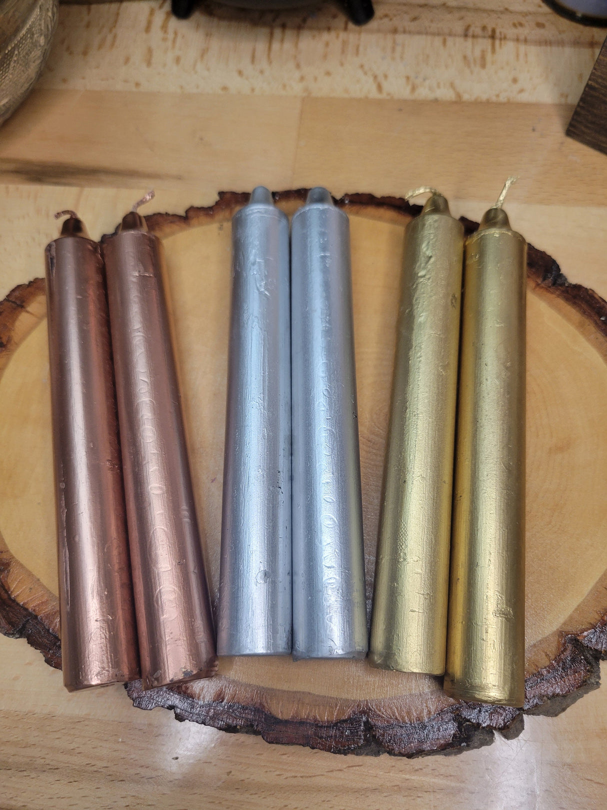 Gold, Silver, and Copper Taper Candle Set of Candles Spell Candles Six Inches Candles