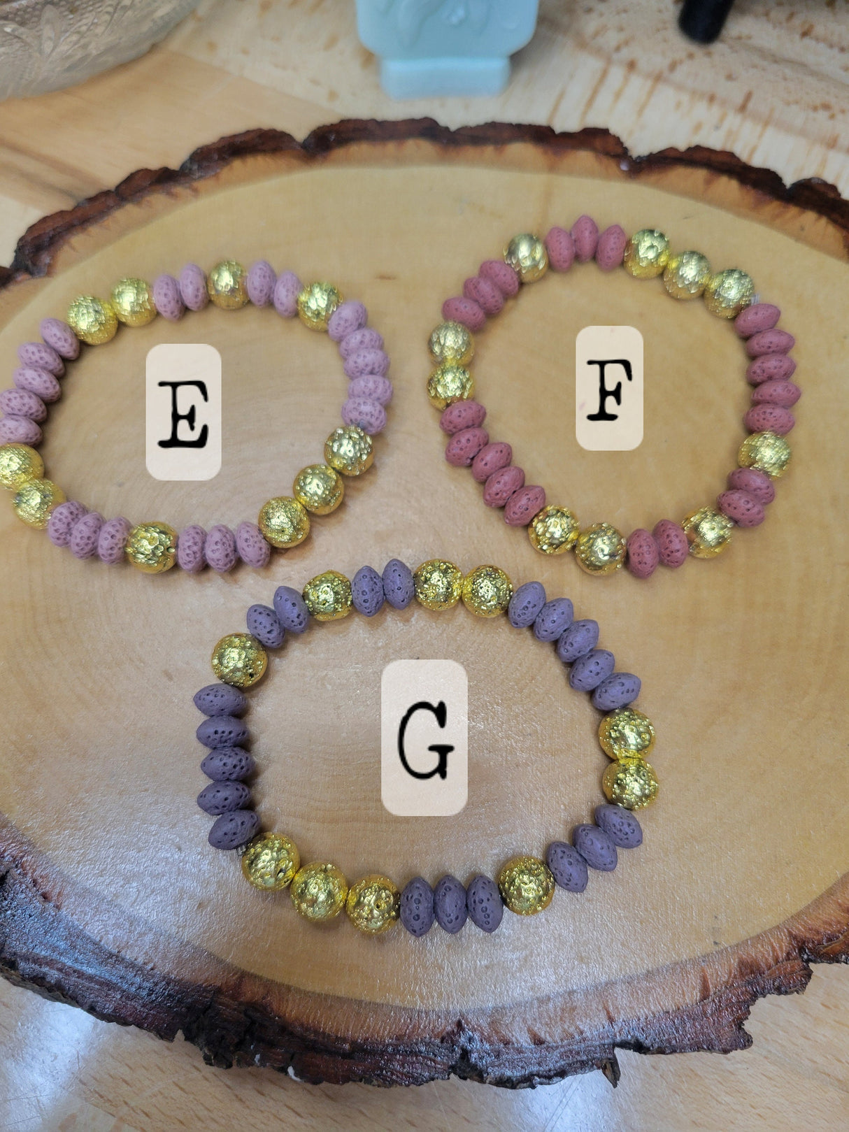 Colorful Lava Rock Stretch Bracelet: Golden Accents, Handmade Jewelry