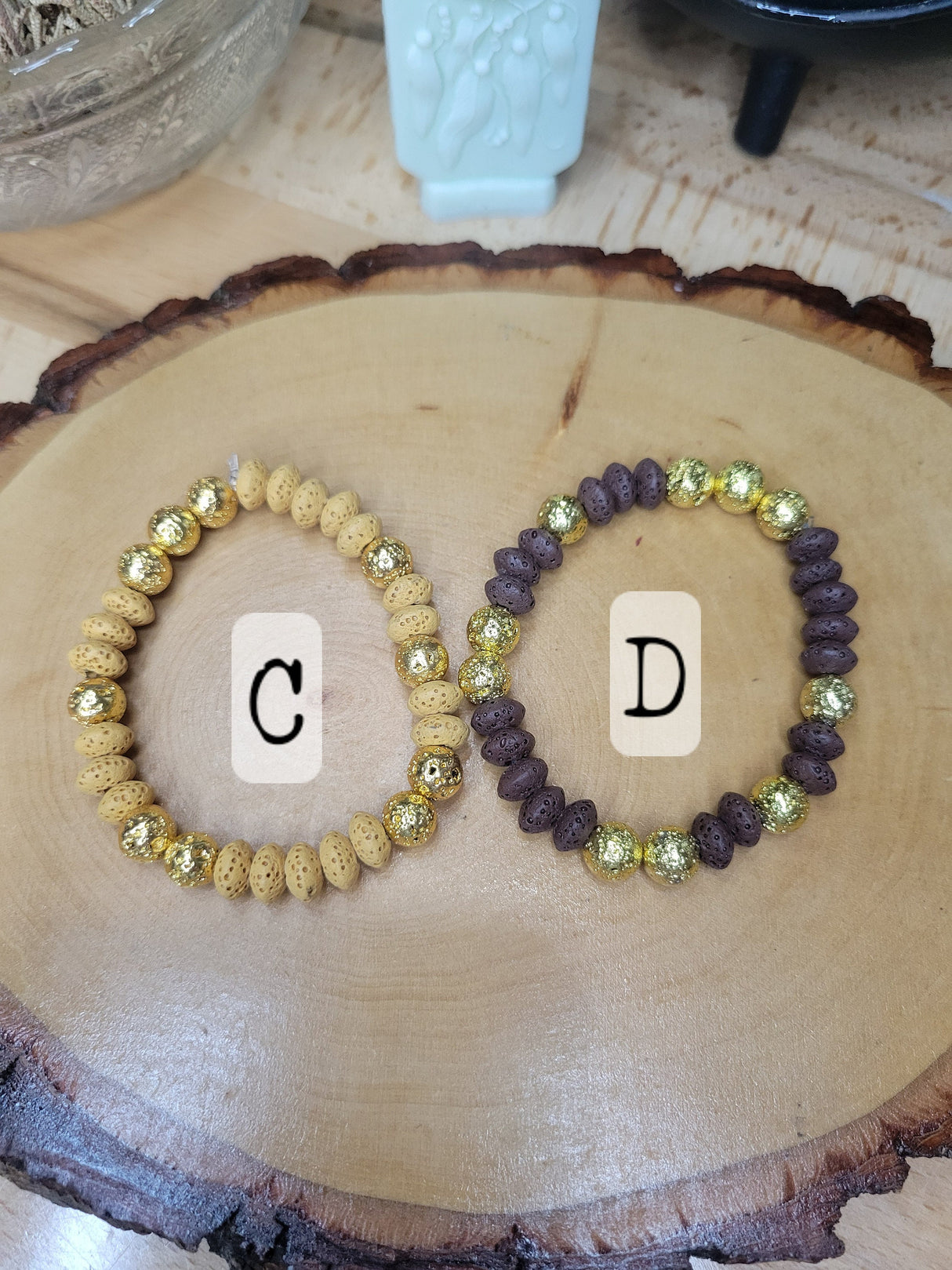 Colorful Lava Rock Stretch Bracelet: Golden Accents, Handmade Jewelry